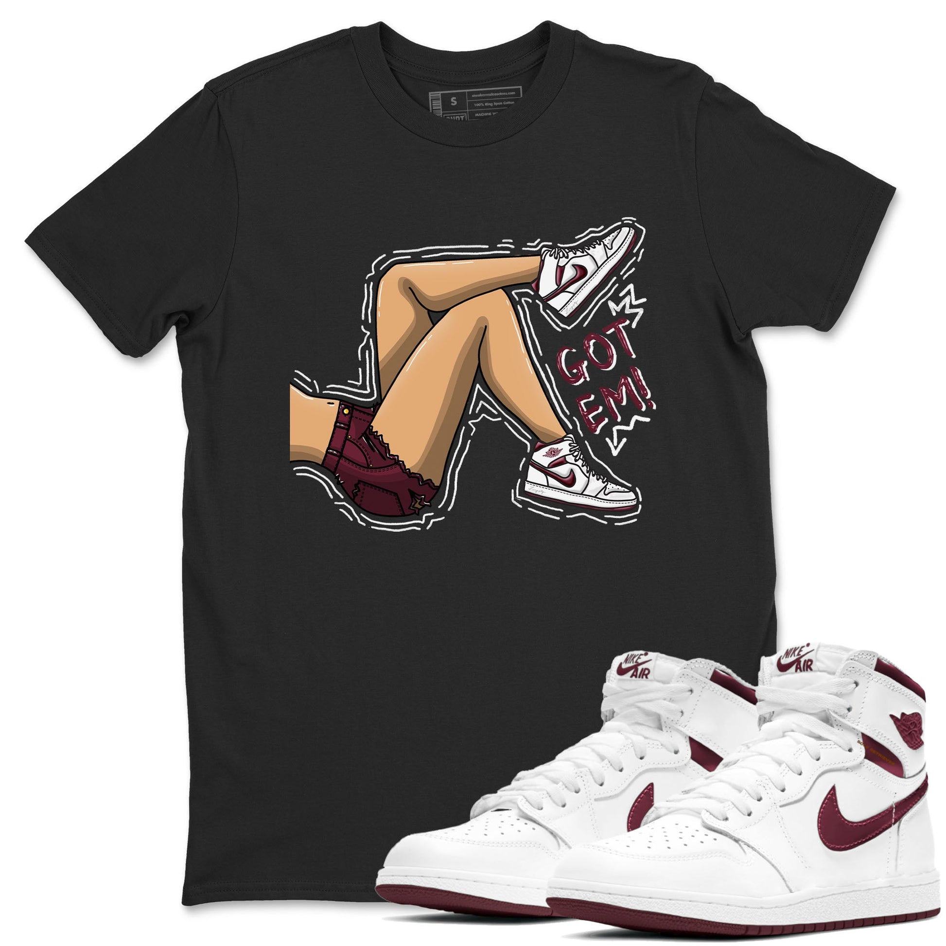 AJ1 Metalic Burgundy shirt to match jordans Got Em Legs sneaker tees Air Jordan 1 Metalic Burgundy SNRT Sneaker Release Tees unisex cotton Black 1 crew neck shirt