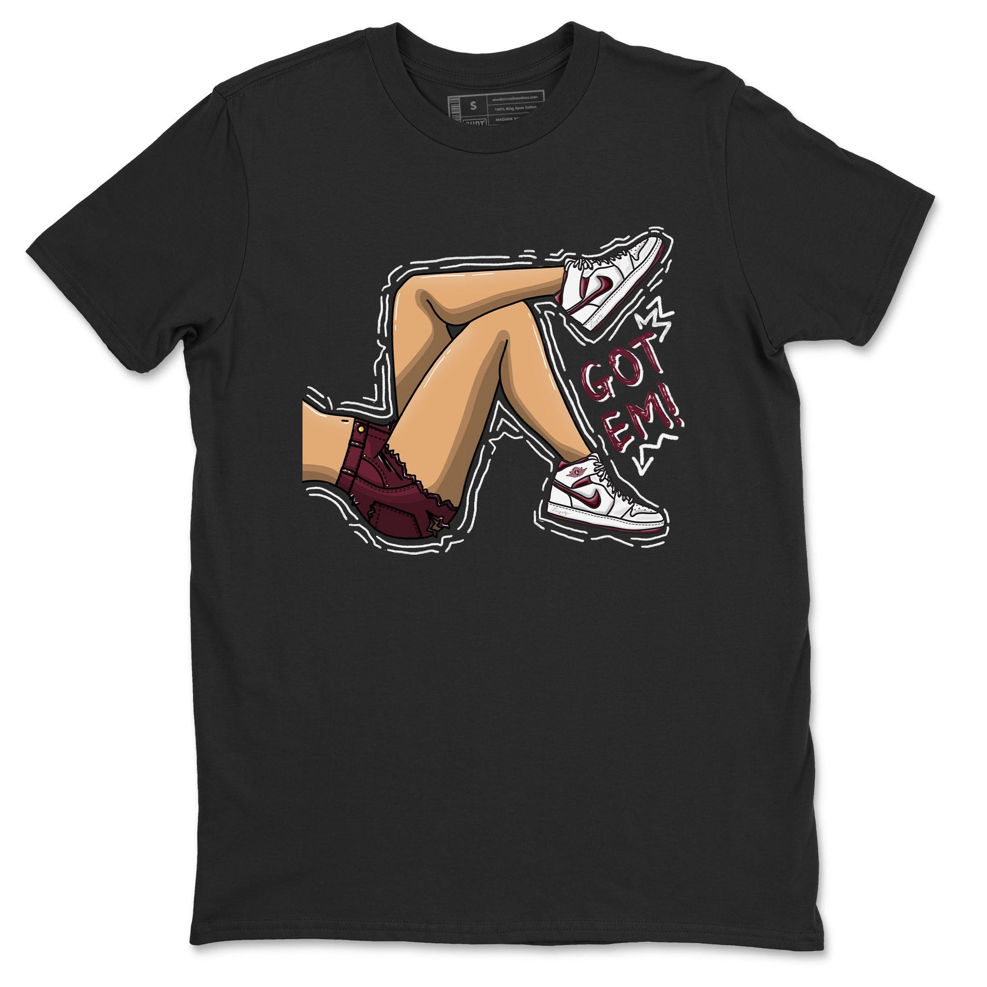 AJ1 Metalic Burgundy shirt to match jordans Got Em Legs sneaker tees Air Jordan 1 Metalic Burgundy SNRT Sneaker Release Tees unisex cotton Black 2 crew neck shirt