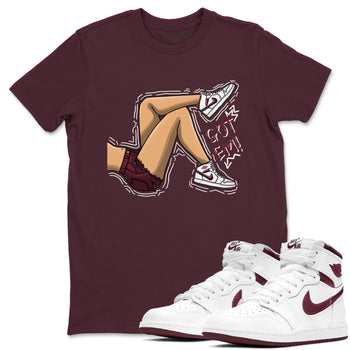 AJ1 Metalic Burgundy shirt to match jordans Got Em Legs sneaker tees Air Jordan 1 Metalic Burgundy SNRT Sneaker Release Tees unisex cotton Maroon 1 crew neck shirt
