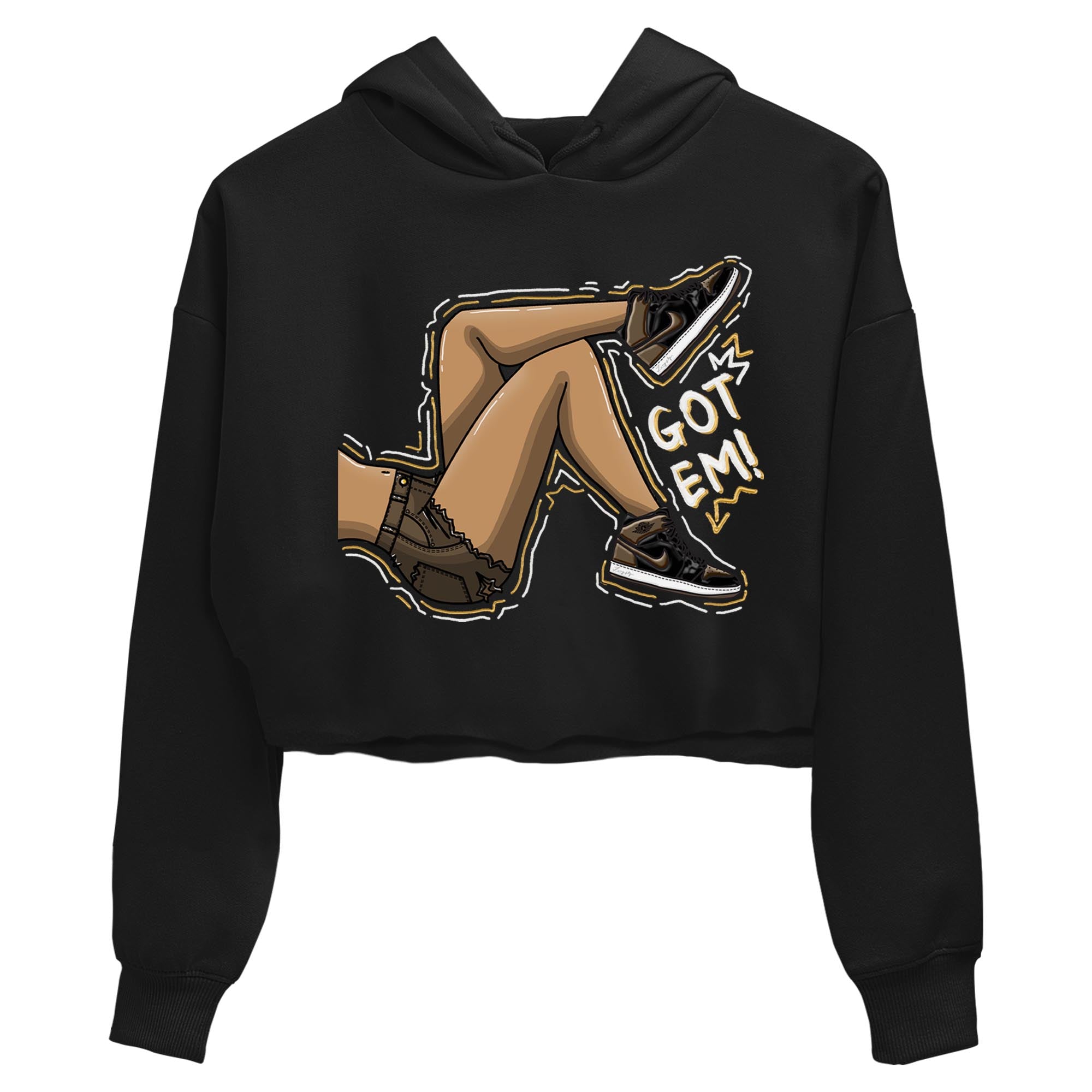Air Jordan 1 Palomino shirt to match jordans Got Em Legs sneaker tees Crew Neck Jordan 1 Retro High OG Palomino SNRT Sneaker Release Tees Black 2 Crop T-Shirt