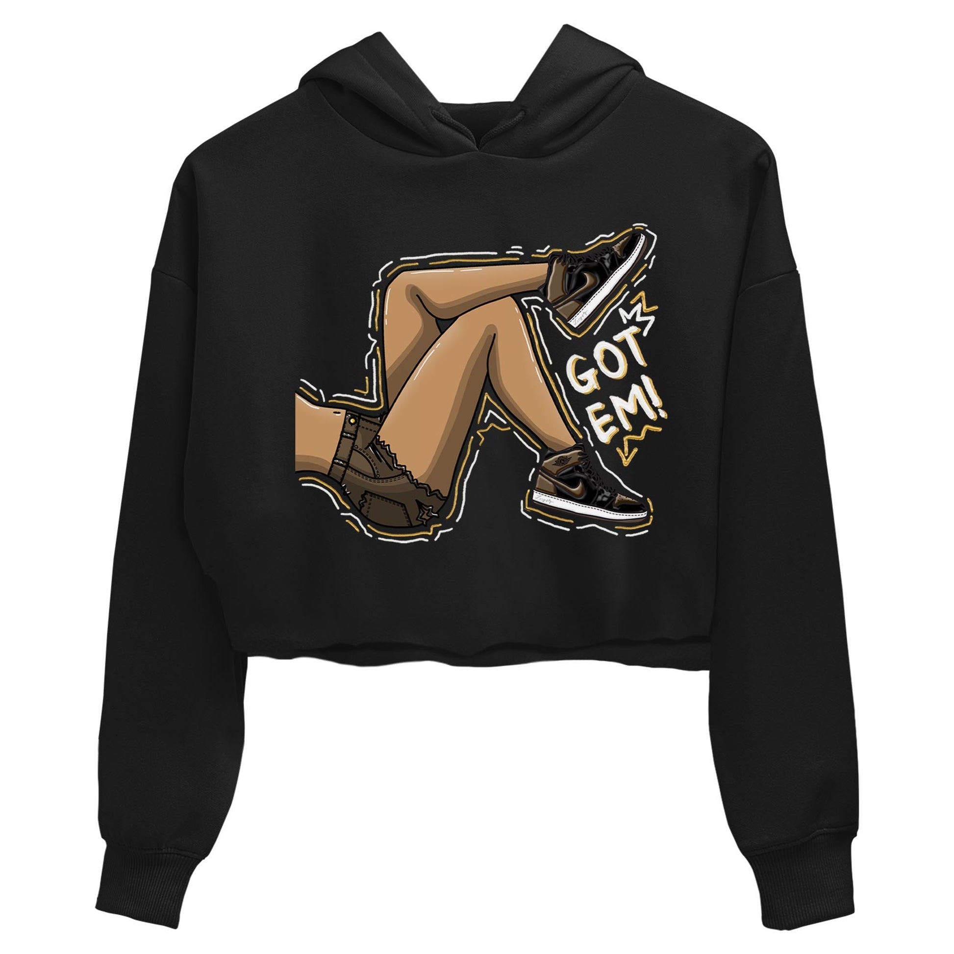 Air Jordan 1 Palomino shirt to match jordans Got Em Legs sneaker tees Crew Neck Jordan 1 Retro High OG Palomino SNRT Sneaker Release Tees Black 2 Crop T-Shirt