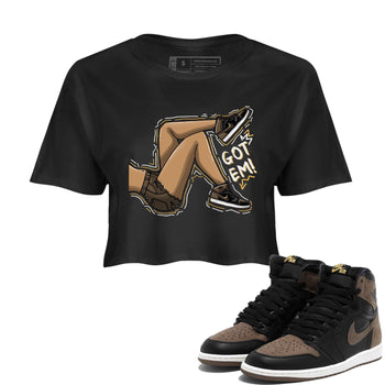 Air Jordan 1 Palomino shirt to match jordans Got Em Legs sneaker tees Crew Neck Jordan 1 Retro High OG Palomino SNRT Sneaker Release Tees Black 1 Crop T-Shirt