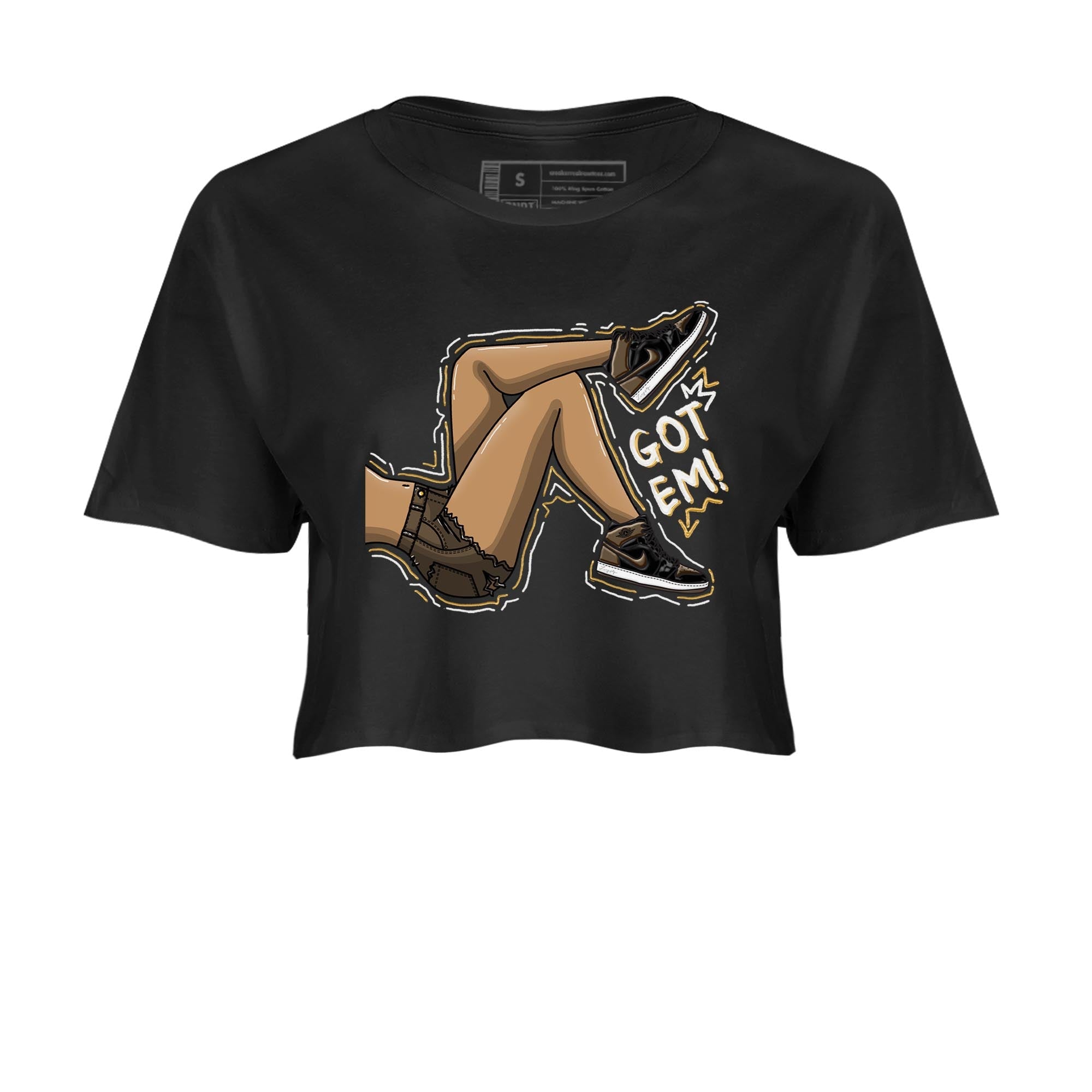 Air Jordan 1 Palomino shirt to match jordans Got Em Legs sneaker tees Crew Neck Jordan 1 Retro High OG Palomino SNRT Sneaker Release Tees Black 2 Crop T-Shirt