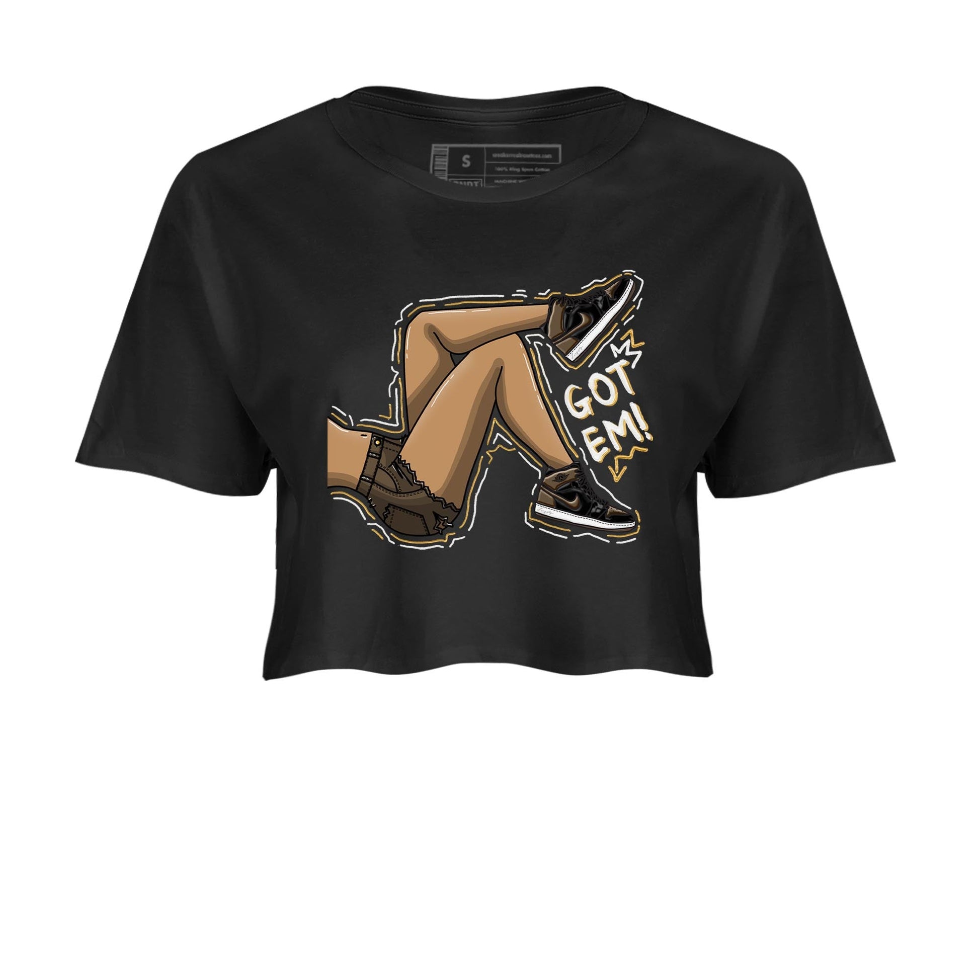 Air Jordan 1 Palomino shirt to match jordans Got Em Legs sneaker tees Crew Neck Jordan 1 Retro High OG Palomino SNRT Sneaker Release Tees Black 2 Crop T-Shirt
