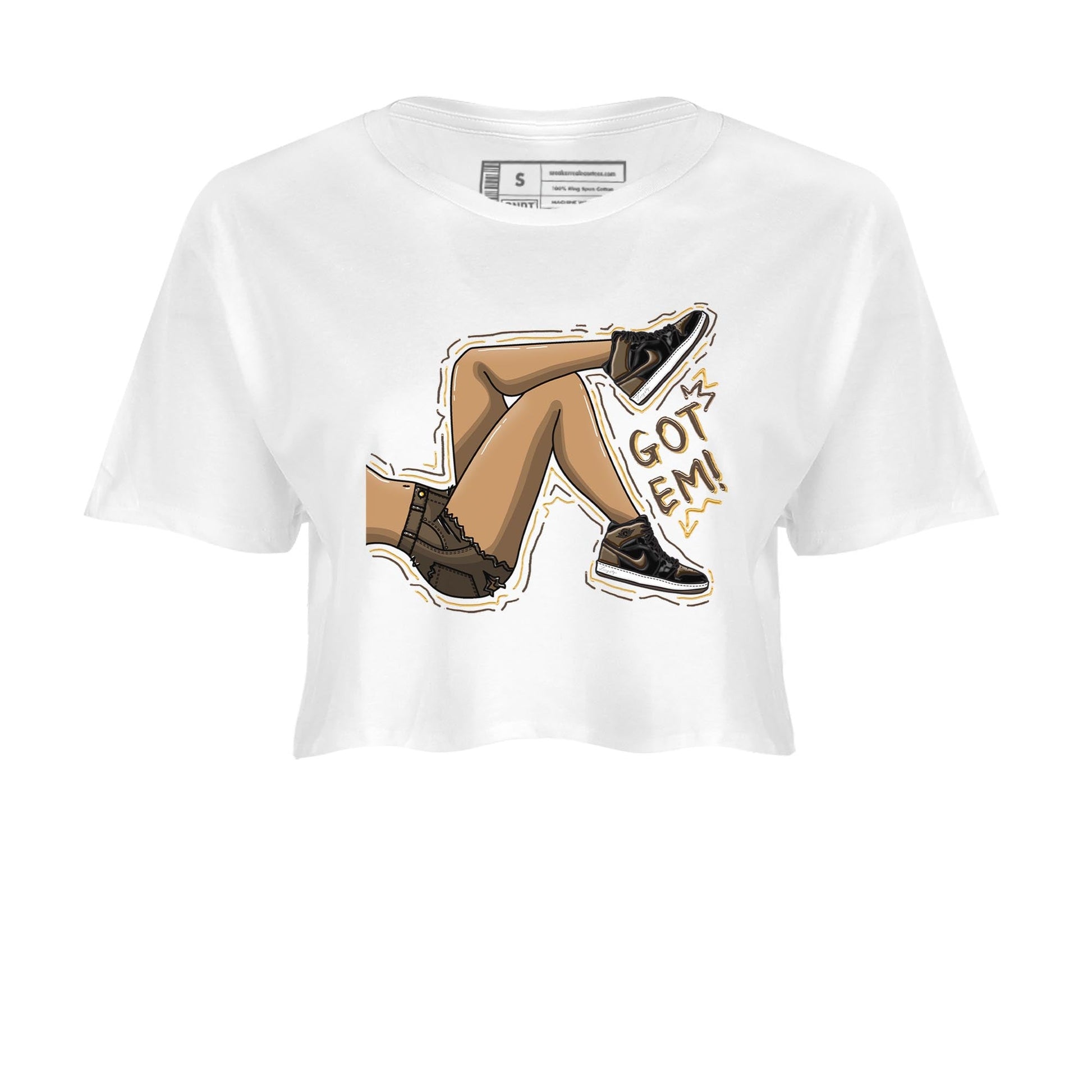 Air Jordan 1 Palomino shirt to match jordans Got Em Legs sneaker tees Crew Neck Jordan 1 Retro High OG Palomino SNRT Sneaker Release Tees White 2 Crop T-Shirt