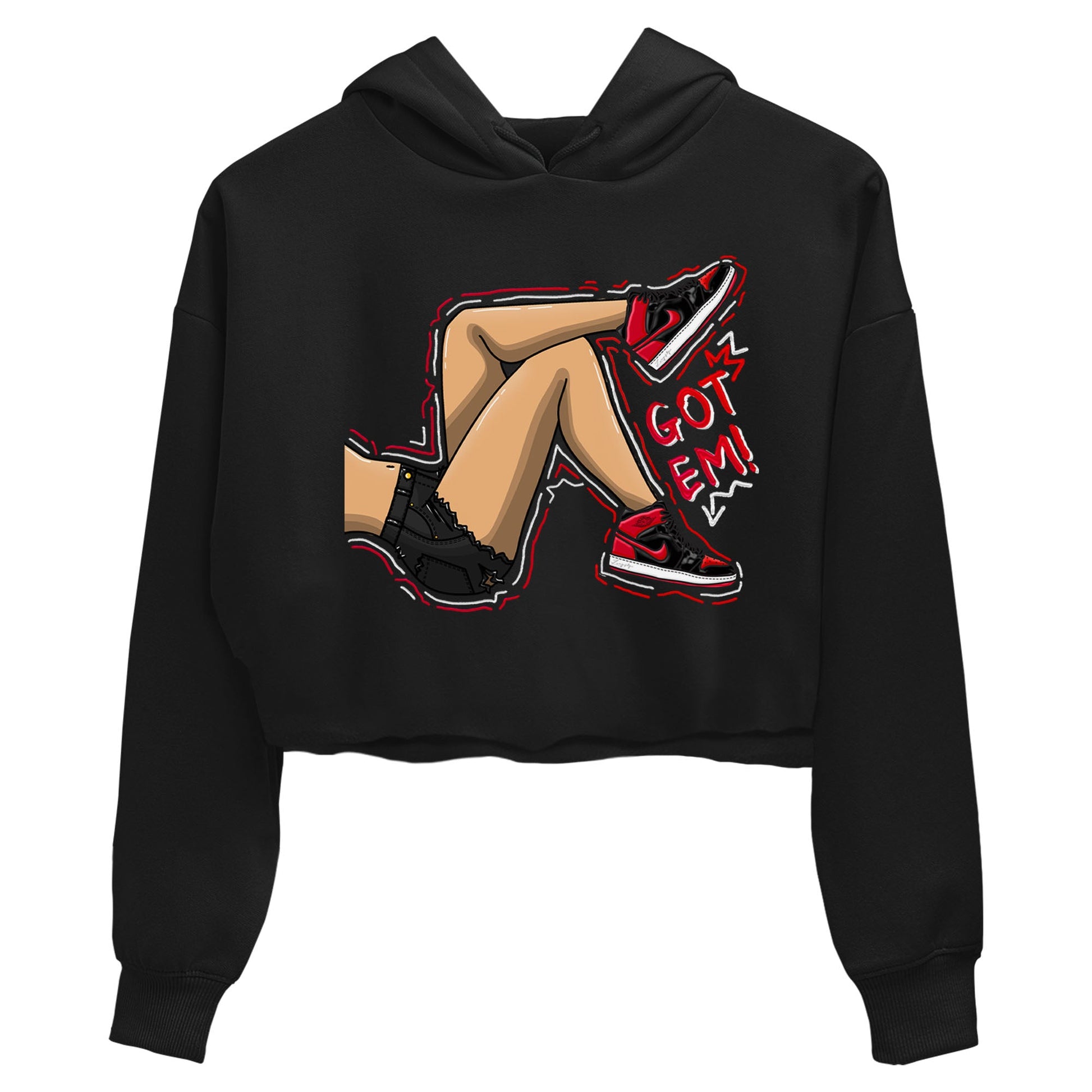 Air Jordan 1 Satin Bred shirt to match jordans Got Em Legs sneaker tees AJ1 Retro Satin Bred SNRT Sneaker Tees Sneaker Matching Clothing Brand Black 2 Crop T-Shirt