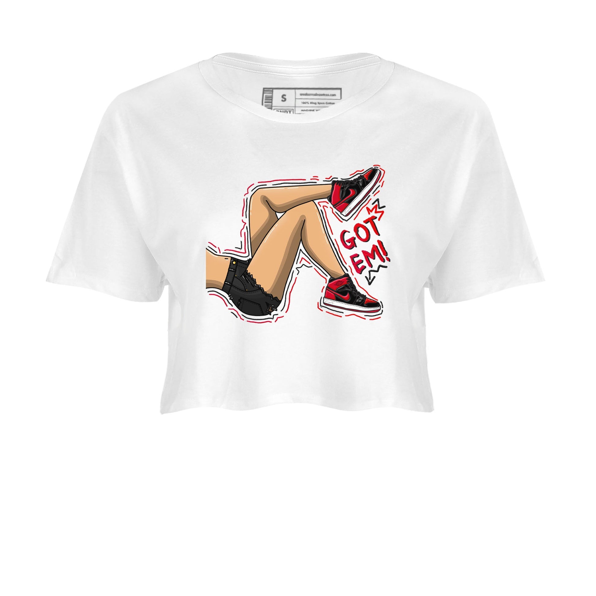 Air Jordan 1 Satin Bred shirt to match jordans Got Em Legs sneaker tees AJ1 Retro Satin Bred SNRT Sneaker Tees Sneaker Matching Clothing Brand White 2 Crop T-Shirt