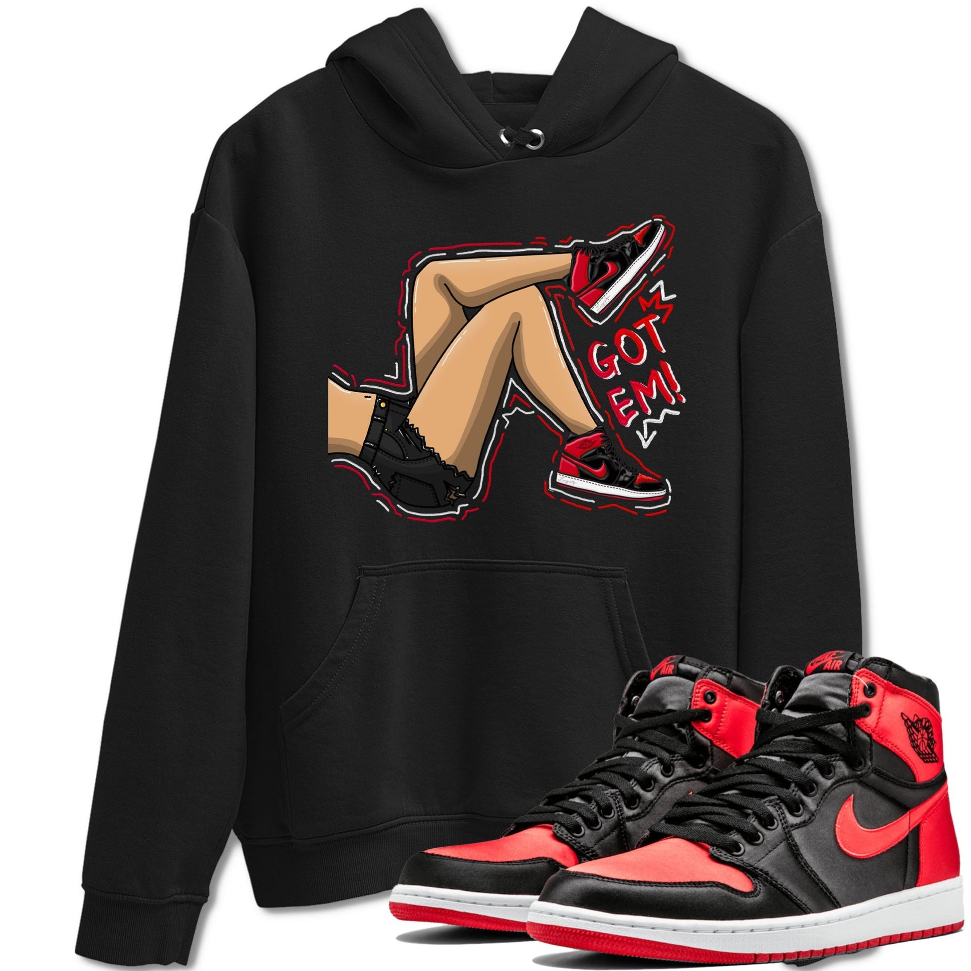Air Jordan 1 Satin Bred shirt to match jordans Got Em Legs sneaker tees AJ1 Retro Satin Bred SNRT Sneaker Tees Sneaker Matching Clothing Brand Unisex Sneaker Tee Black 1 T-Shirt