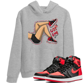 Air Jordan 1 Satin Bred shirt to match jordans Got Em Legs sneaker tees AJ1 Retro Satin Bred SNRT Sneaker Tees Sneaker Matching Clothing Brand Unisex Sneaker Tee Heather Grey 1 T-Shirt