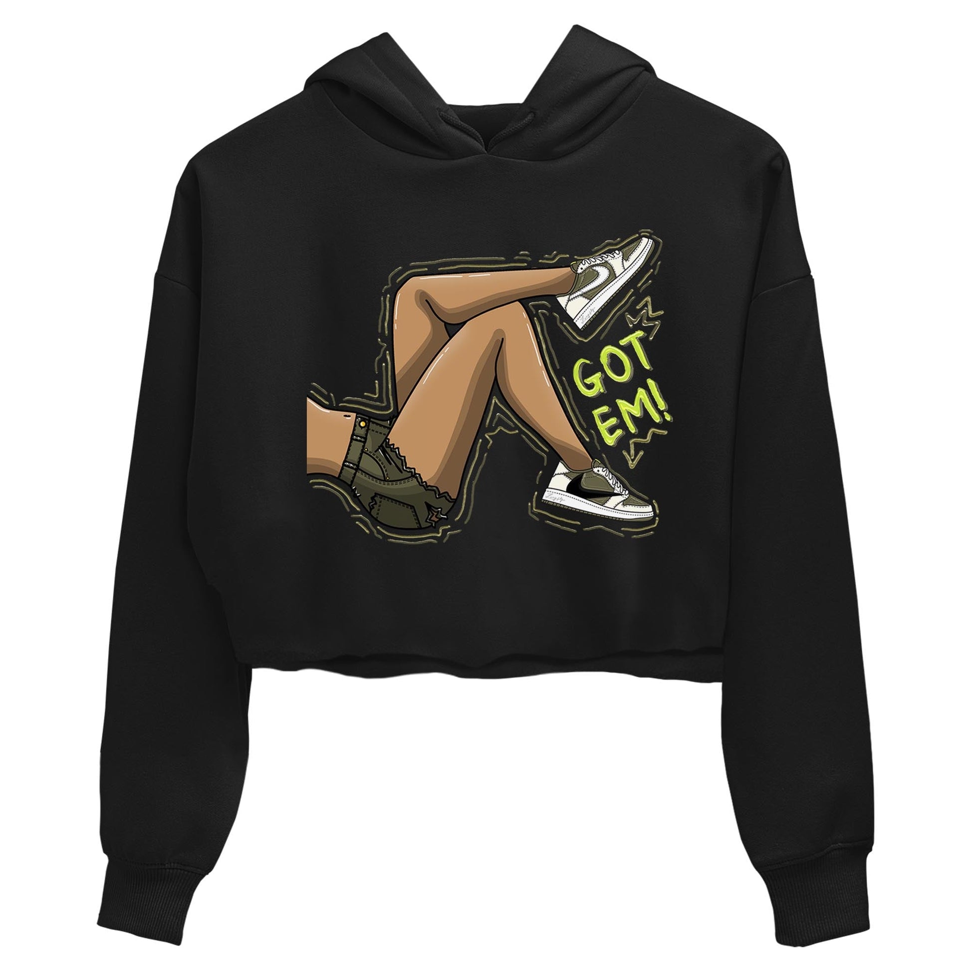 Jordan 1 Low X Travis Scott Golf Olive shirt to match jordans Got Em Legs sneaker release tees Air Jordan 1 Travis Scott Golf Olive SNRT Sneaker Tees Black 2 Crop T-Shirt