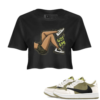 Jordan 1 Low X Travis Scott Golf Olive shirt to match jordans Got Em Legs sneaker release tees Air Jordan 1 Travis Scott Golf Olive SNRT Sneaker Tees Black 1 Crop T-Shirt