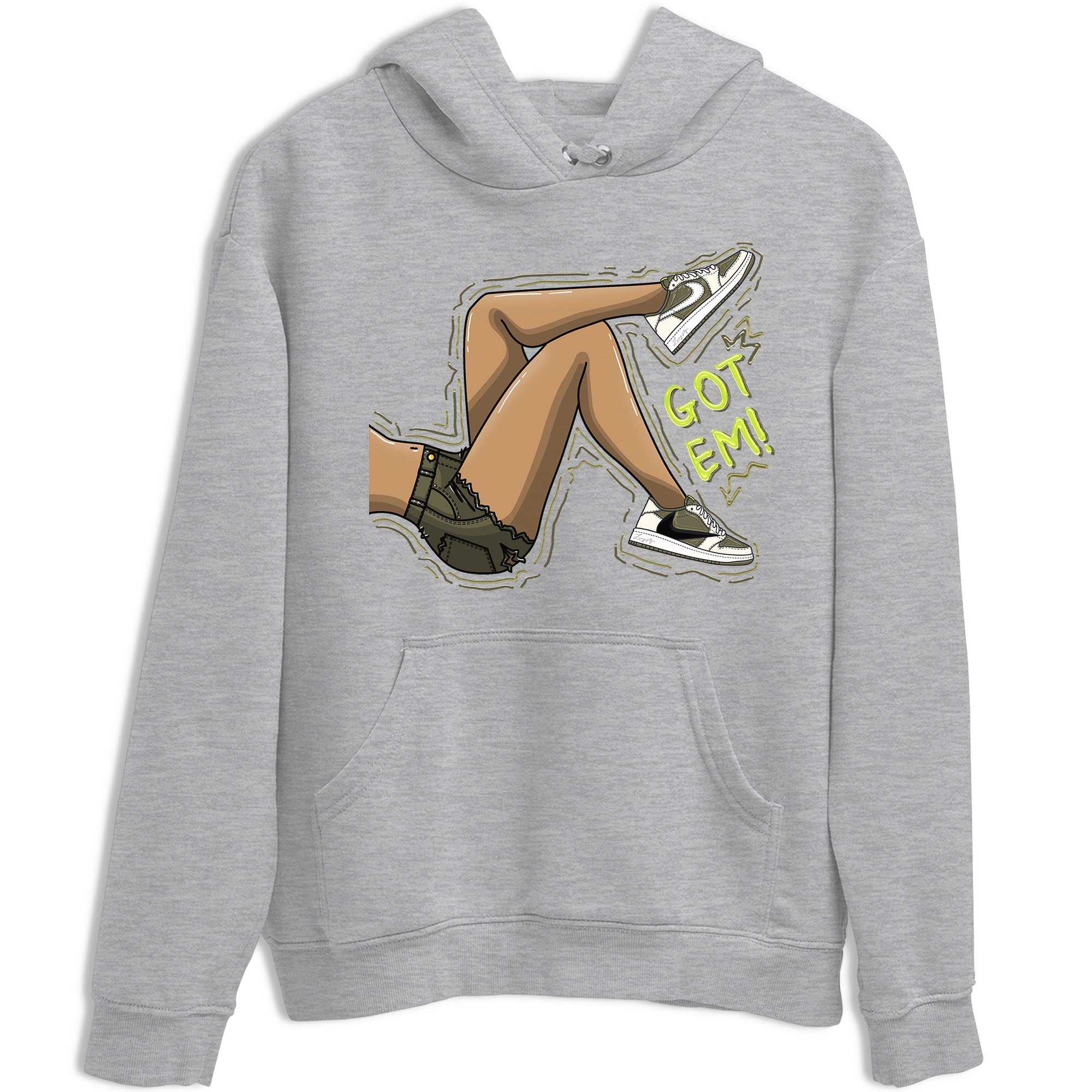 Jordan 1 Low X Travis Scott Golf Olive shirt to match jordans Got Em Legs sneaker release tees Air Jordan 1 Travis Scott Golf Olive SNRT Sneaker Tees Unisex Streetwear Clothing Heather Grey 2 T-Shirt