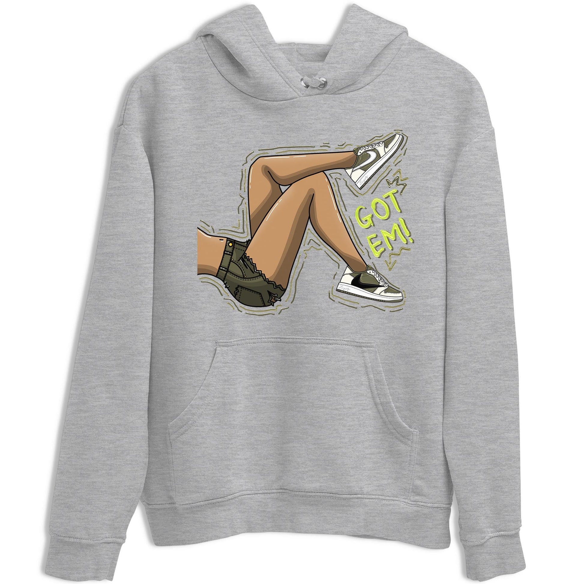 Jordan 1 Low X Travis Scott Golf Olive shirt to match jordans Got Em Legs sneaker release tees Air Jordan 1 Travis Scott Golf Olive SNRT Sneaker Tees Unisex Streetwear Clothing Heather Grey 2 T-Shirt