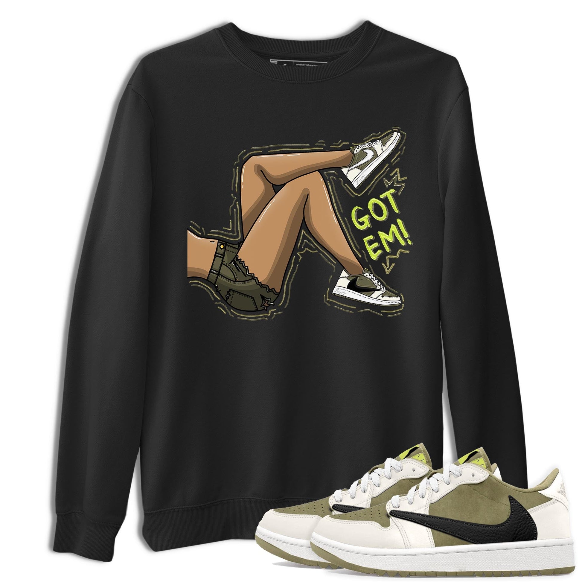 Jordan 1 Low X Travis Scott Golf Olive shirt to match jordans Got Em Legs sneaker release tees Air Jordan 1 Travis Scott Golf Olive SNRT Sneaker Tees Unisex Streetwear Clothing Black 1 T-Shirt
