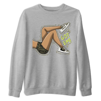 Jordan 1 Low X Travis Scott Golf Olive shirt to match jordans Got Em Legs sneaker release tees Air Jordan 1 Travis Scott Golf Olive SNRT Sneaker Tees Unisex Streetwear Clothing Heather Grey 2 T-Shirt