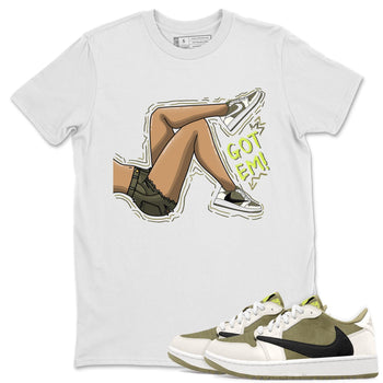 Jordan 1 Low X Travis Scott Golf Olive shirt to match jordans Got Em Legs sneaker release tees Air Jordan 1 Travis Scott Golf Olive SNRT Sneaker Tees Unisex Streetwear Clothing White 1 T-Shirt