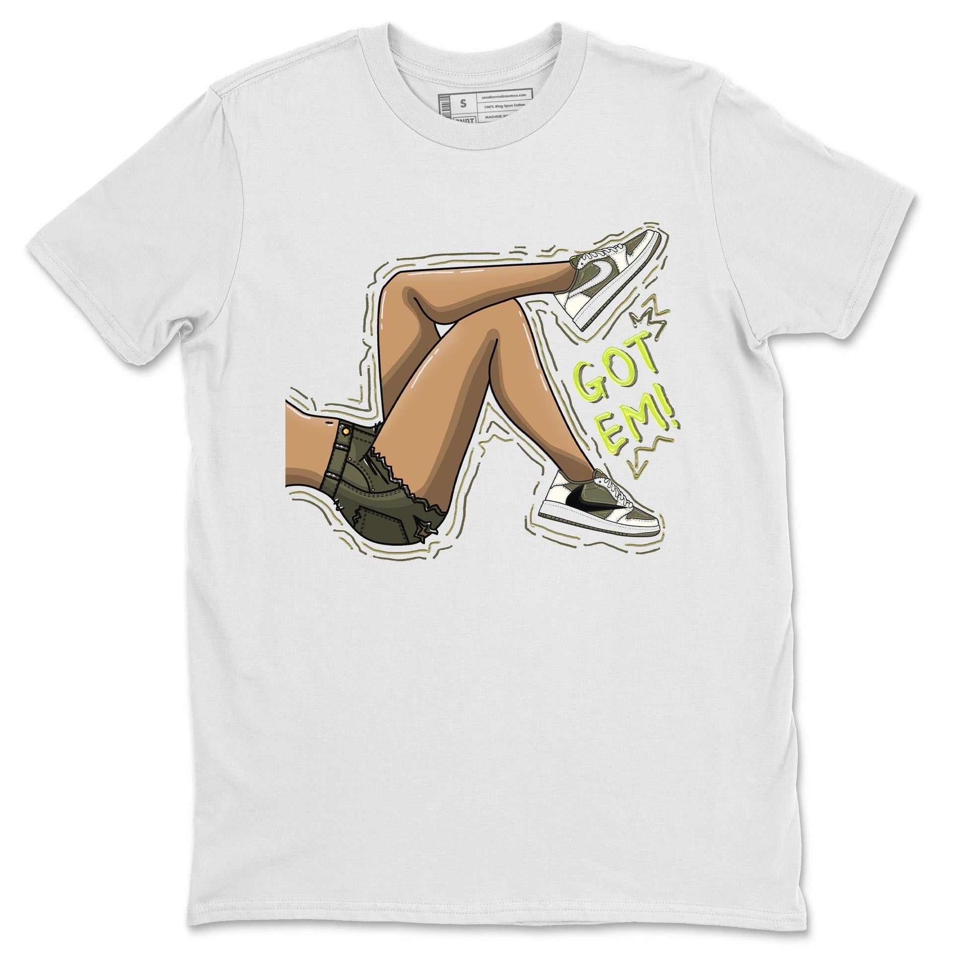 Jordan 1 Low X Travis Scott Golf Olive shirt to match jordans Got Em Legs sneaker release tees Air Jordan 1 Travis Scott Golf Olive SNRT Sneaker Tees Unisex Streetwear Clothing White 2 T-Shirt