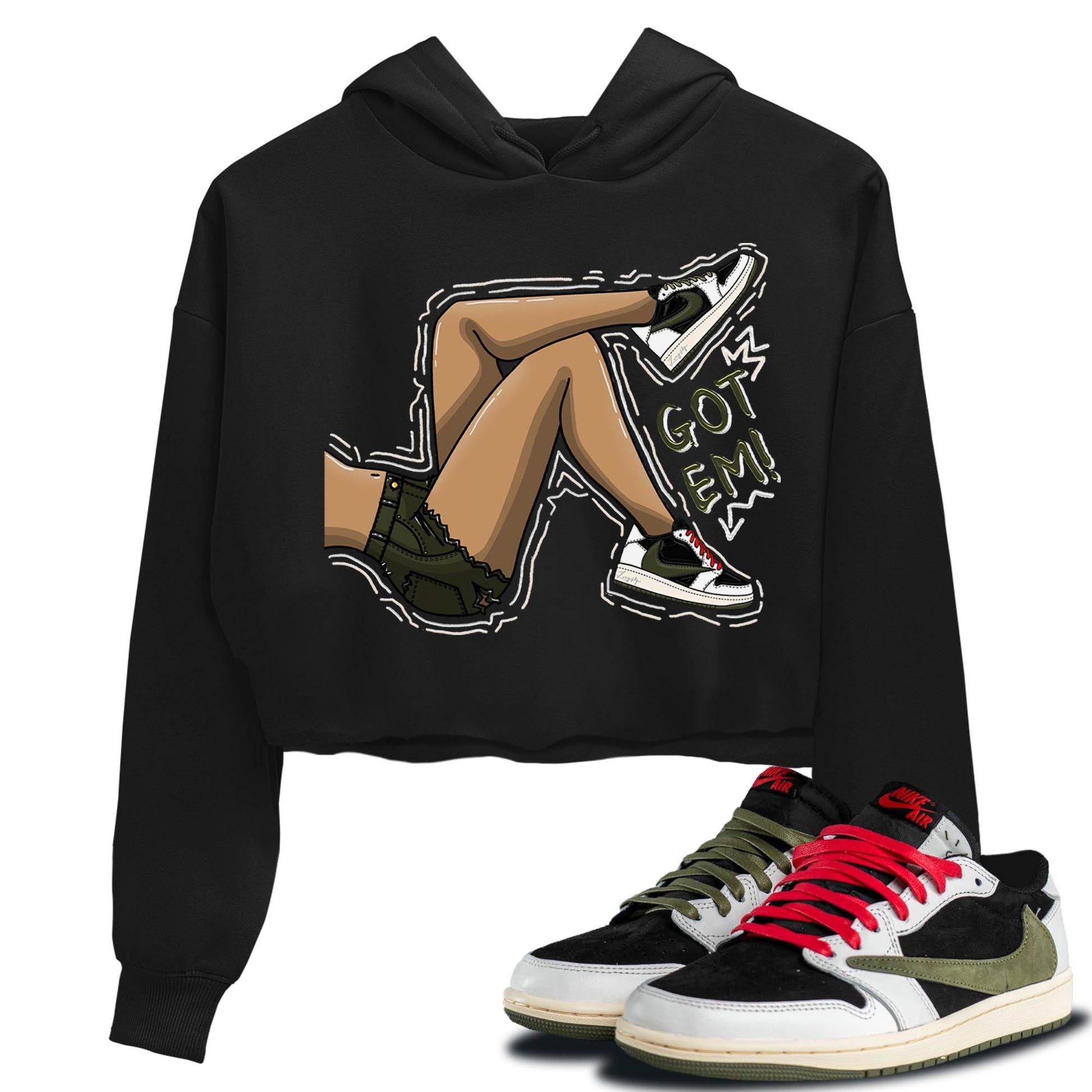 Air Jordan 1 Travis Scott Olive Sneaker Match Tees Got Em Legs Sneaker Tees AJ1 Travis Scott Olive Sneaker Release Tees Women's Shirts Black 1