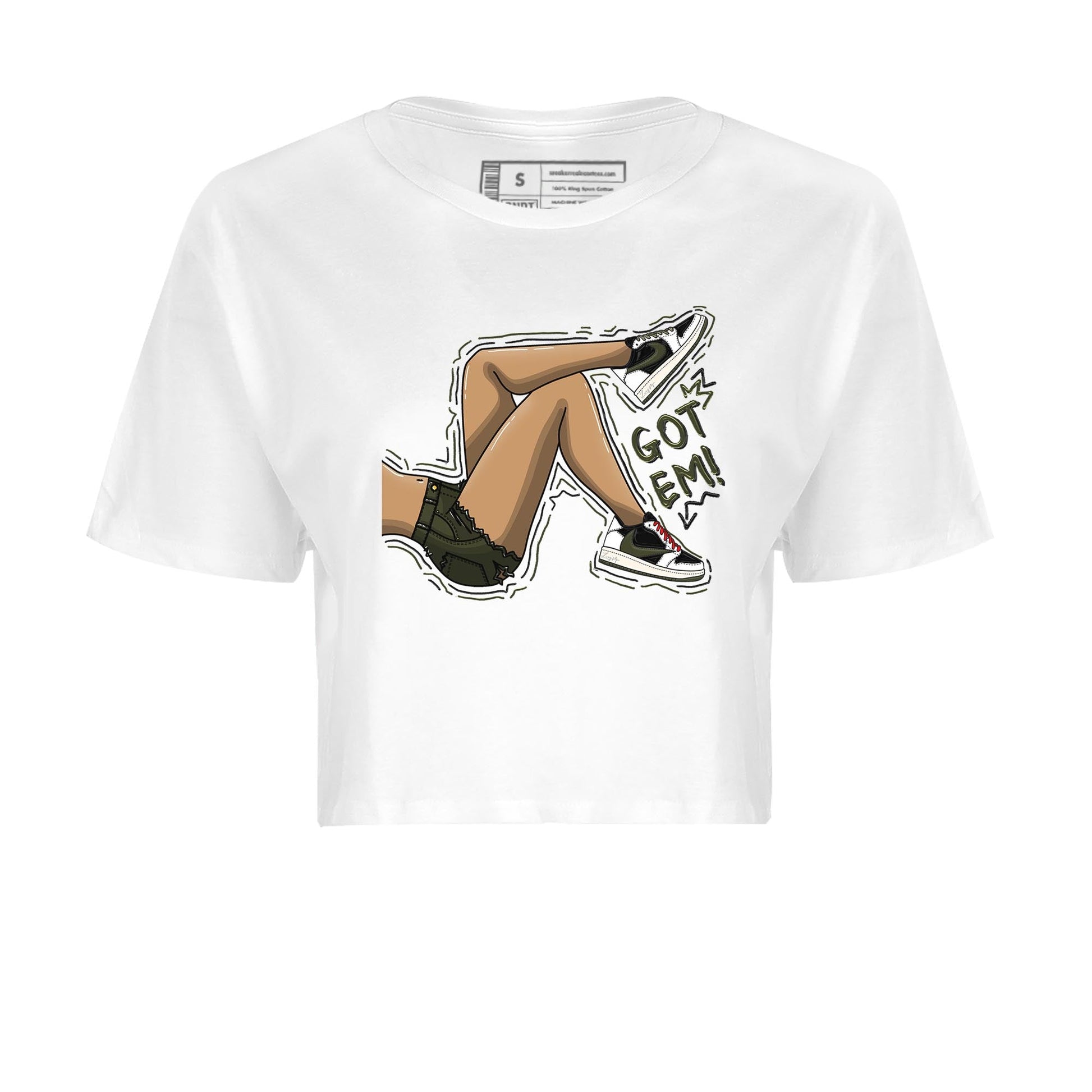 Air Jordan 1 Travis Scott Olive Sneaker Match Tees Got Em Legs Sneaker Tees AJ1 Travis Scott Olive Sneaker Release Tees Women's Shirts White 2