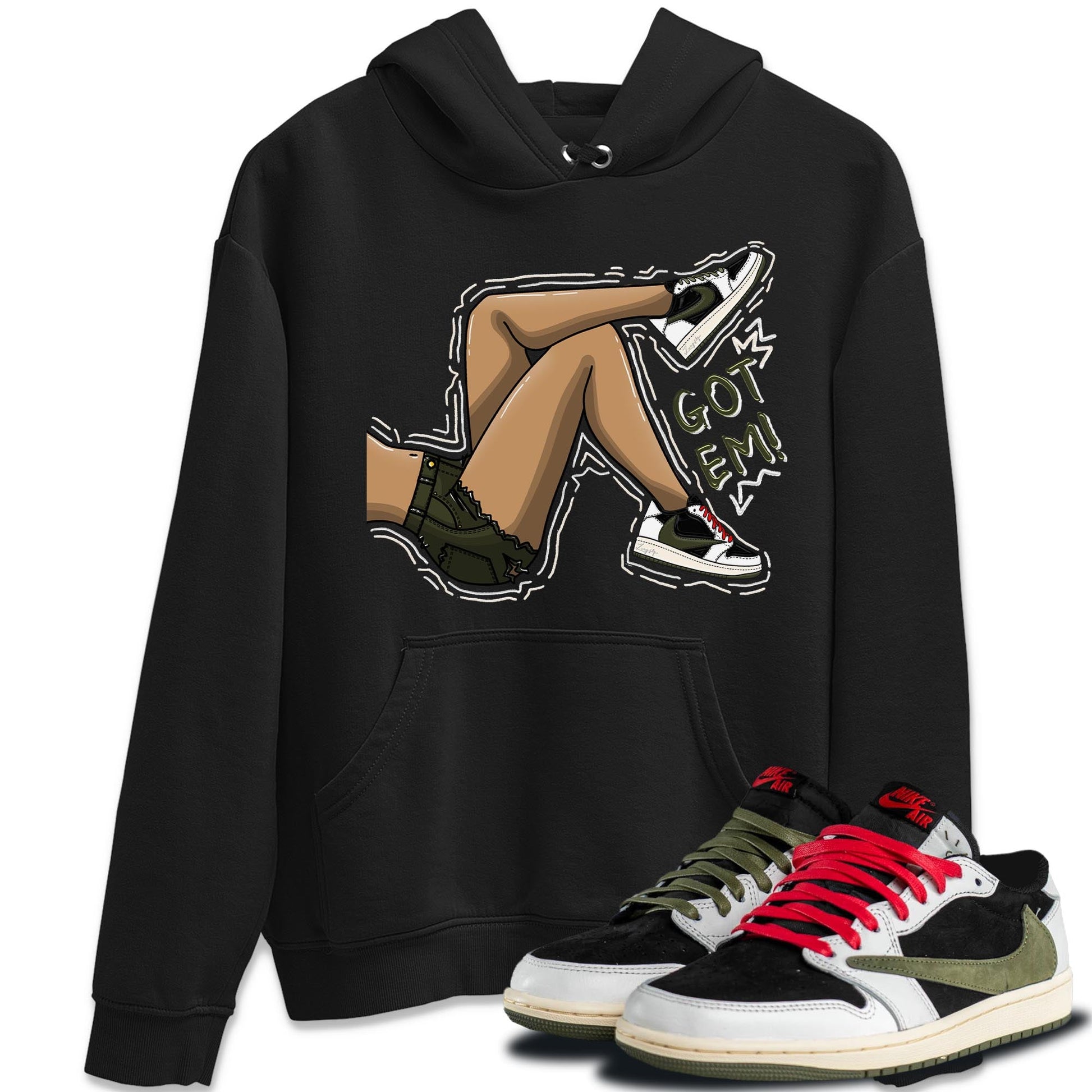 Air Jordan 1 Travis Scott Olive Sneaker Match Tees Got Em Legs Sneaker Tees AJ1 Travis Scott Olive Sneaker Release Tees Unisex Shirts Black 1