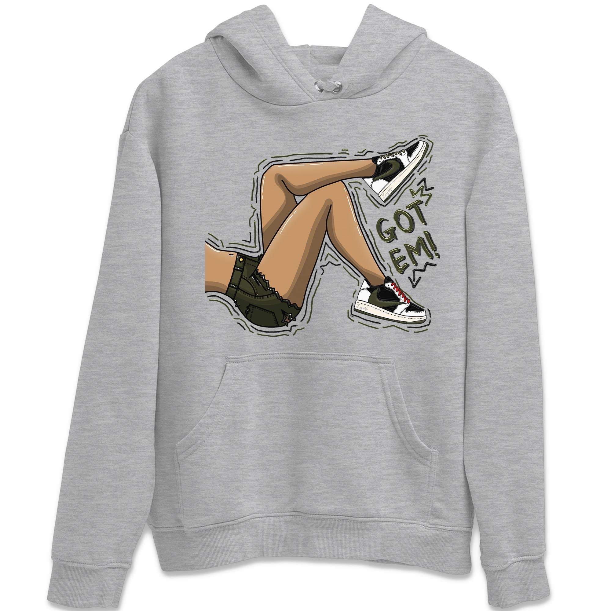 Air Jordan 1 Travis Scott Olive Sneaker Match Tees Got Em Legs Sneaker Tees AJ1 Travis Scott Olive Sneaker Release Tees Unisex Shirts Heather Grey 2