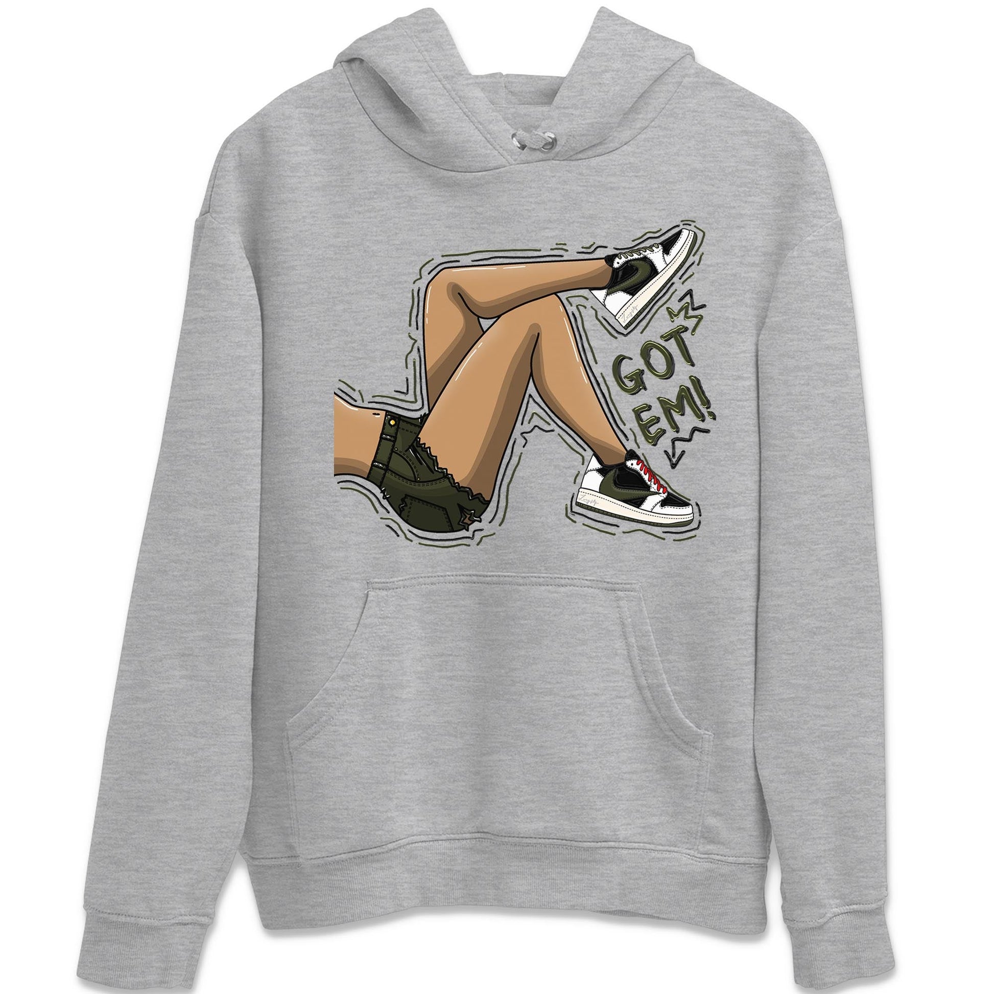 Air Jordan 1 Travis Scott Olive Sneaker Match Tees Got Em Legs Sneaker Tees AJ1 Travis Scott Olive Sneaker Release Tees Unisex Shirts Heather Grey 2