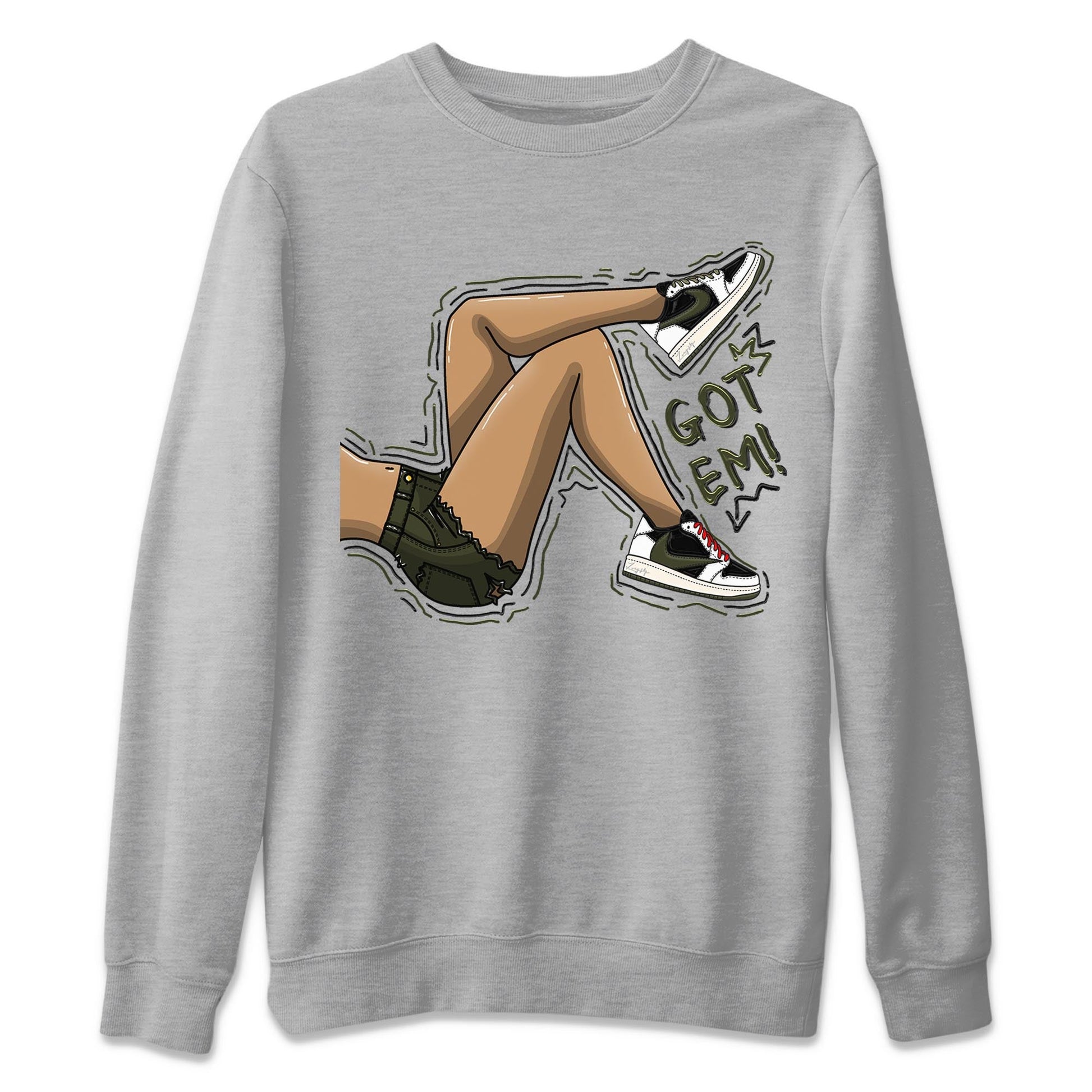 Air Jordan 1 Travis Scott Olive Sneaker Match Tees Got Em Legs Sneaker Tees AJ1 Travis Scott Olive Sneaker Release Tees Unisex Shirts Heather Grey 2