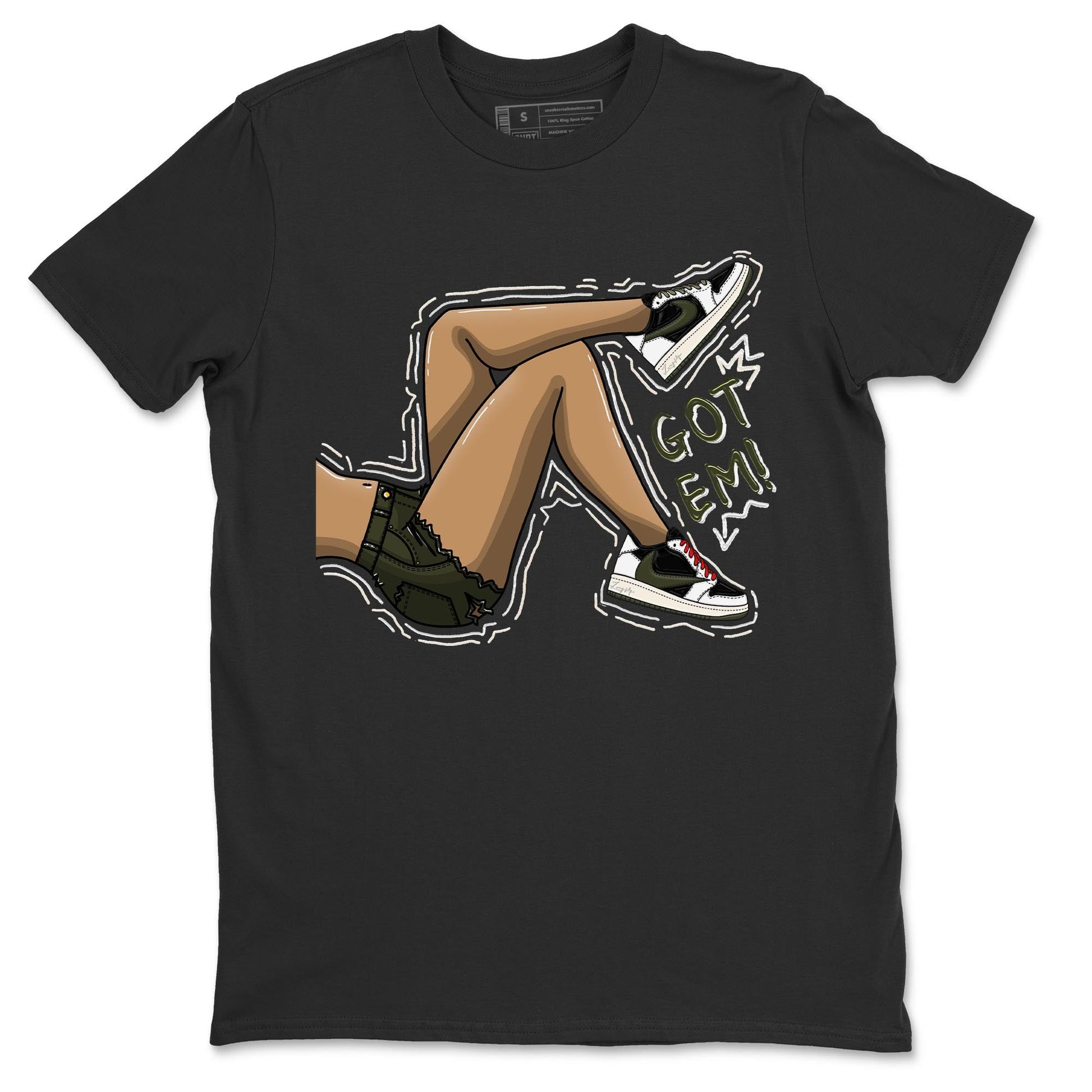 Air Jordan 1 Travis Scott Olive Sneaker Match Tees Got Em Legs Sneaker Tees AJ1 Travis Scott Olive Sneaker Release Tees Unisex Shirts Black 2