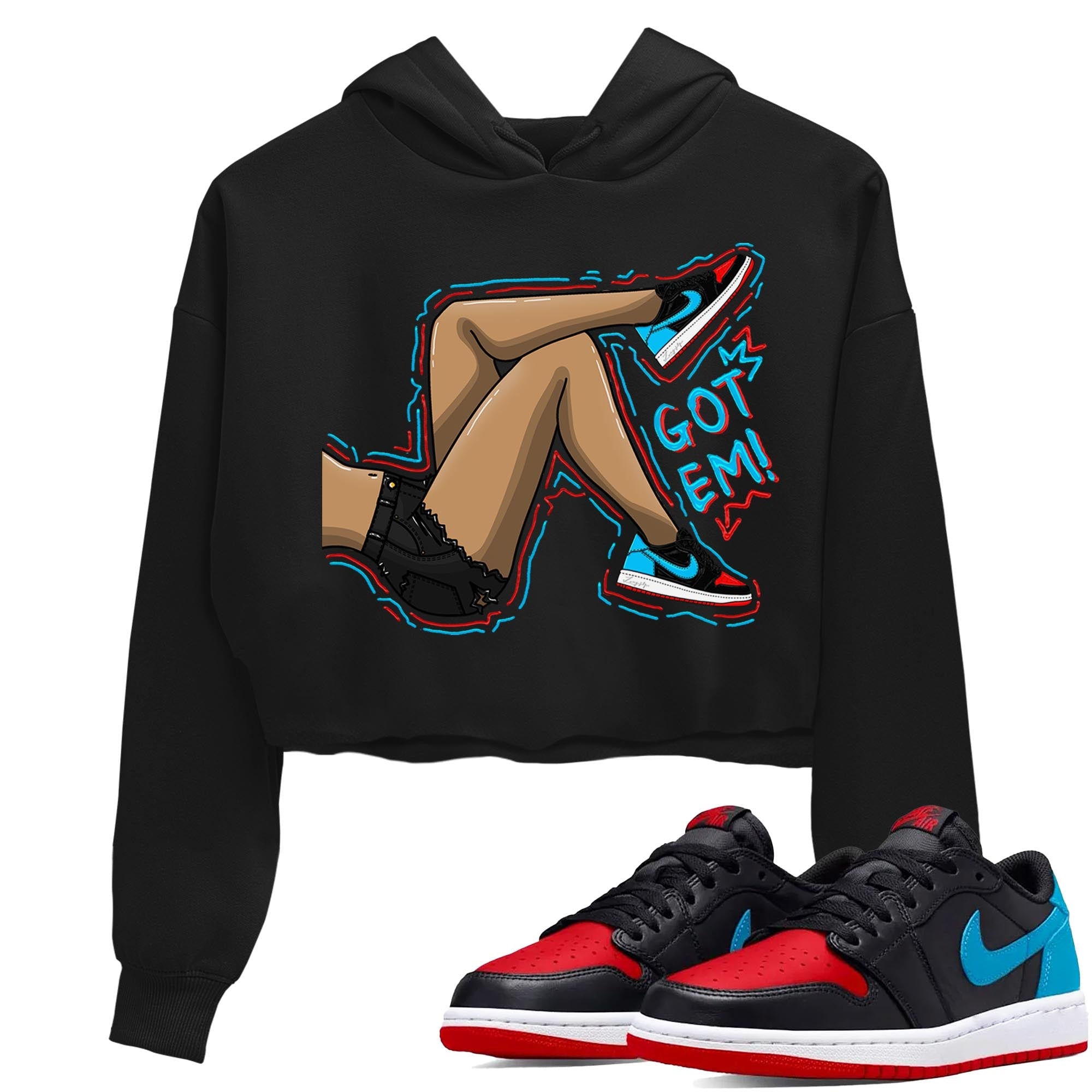 Air Jordan 1 Low UNC to Chicago shirt to match jordans Got Em Legs sneaker tees Air Jordan 1 UNC to Chicago SNRT Sneaker Release Tees Black 1 Crop T-Shirt