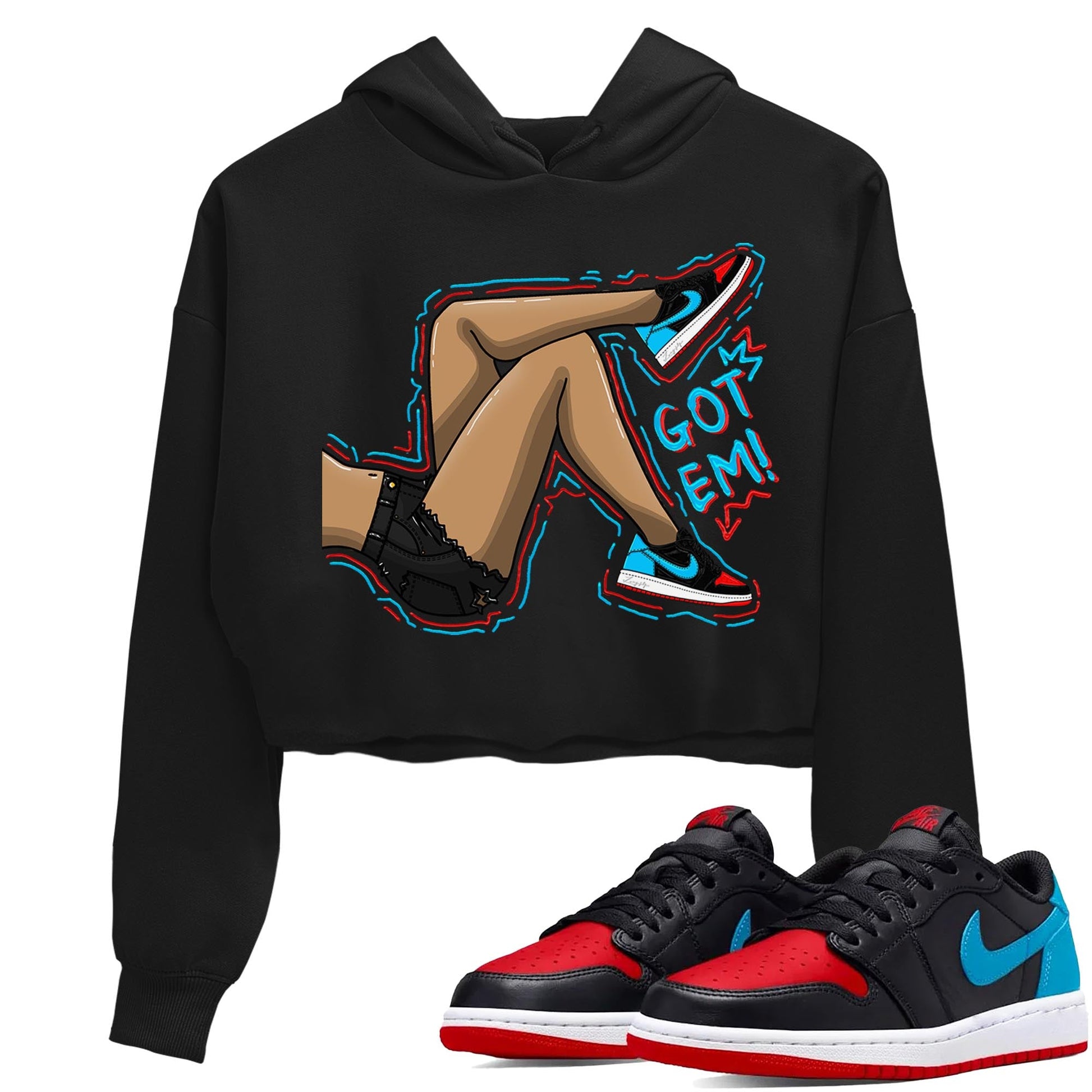 Air Jordan 1 Low UNC to Chicago shirt to match jordans Got Em Legs sneaker tees Air Jordan 1 UNC to Chicago SNRT Sneaker Release Tees Black 1 Crop T-Shirt
