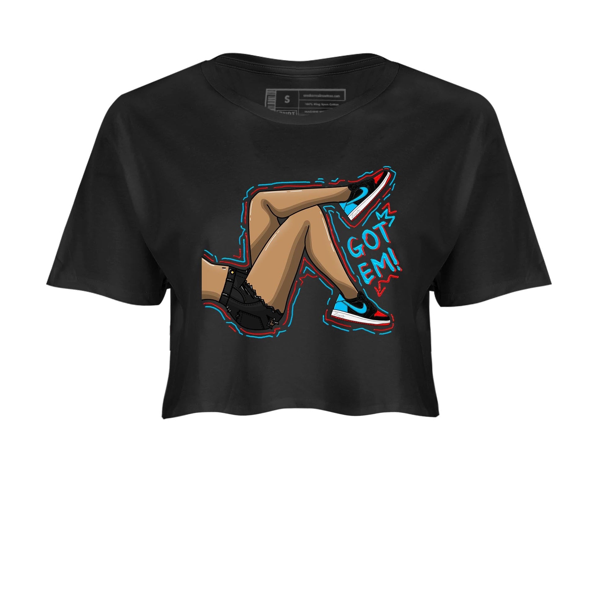 Air Jordan 1 Low UNC to Chicago shirt to match jordans Got Em Legs sneaker tees Air Jordan 1 UNC to Chicago SNRT Sneaker Release Tees Black 2 Crop T-Shirt