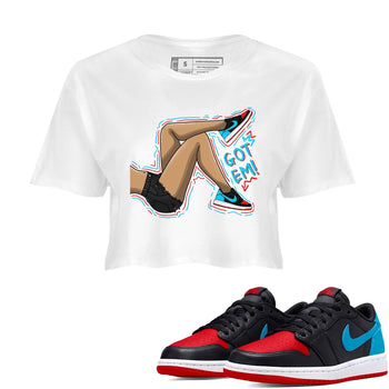 Air Jordan 1 Low UNC to Chicago shirt to match jordans Got Em Legs sneaker tees Air Jordan 1 UNC to Chicago SNRT Sneaker Release Tees White 1 Crop T-Shirt