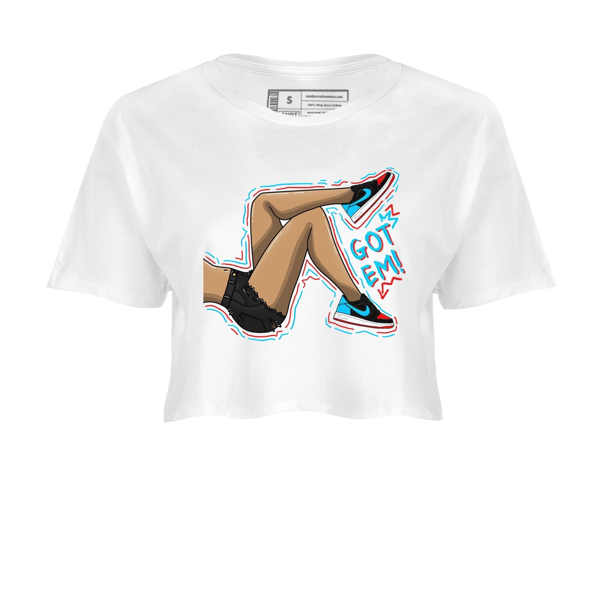 Air Jordan 1 Low UNC to Chicago shirt to match jordans Got Em Legs sneaker tees Air Jordan 1 UNC to Chicago SNRT Sneaker Release Tees White 2 Crop T-Shirt
