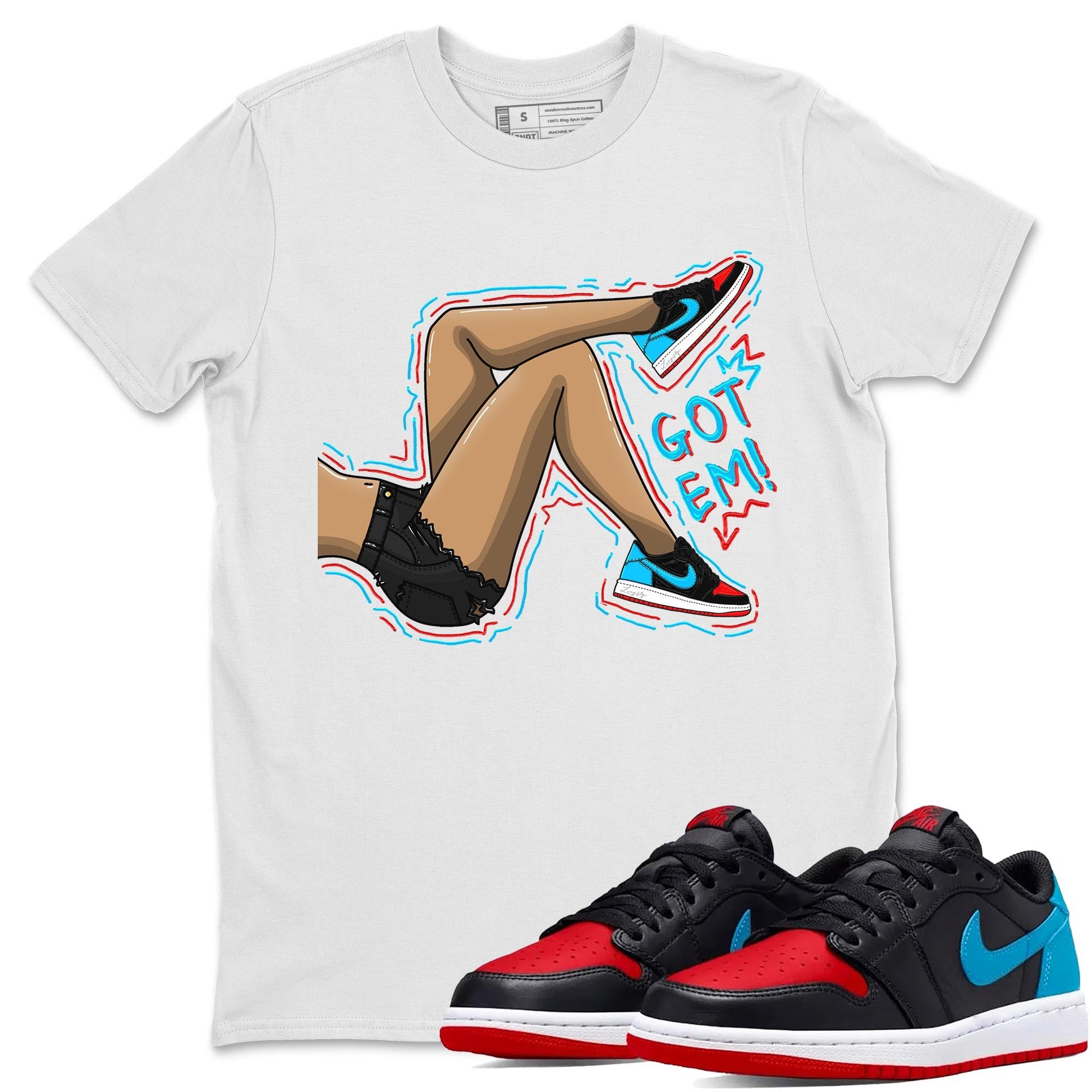 Air Jordan 1 Low UNC to Chicago shirt to match jordans Got Em Legs sneaker tees Air Jordan 1 UNC to Chicago SNRT Sneaker Release Tees Unisex White 1 T-Shirt