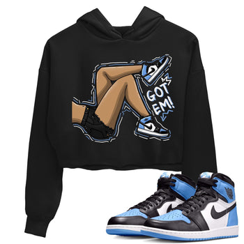 Air Jordan 1 Retro High OG University Blue shirt to match jordans Got Em Legs sneaker tees Air Jordan 1 UNC Toe SNRT Sneaker Release Tees Black 1 Crop T-Shirt