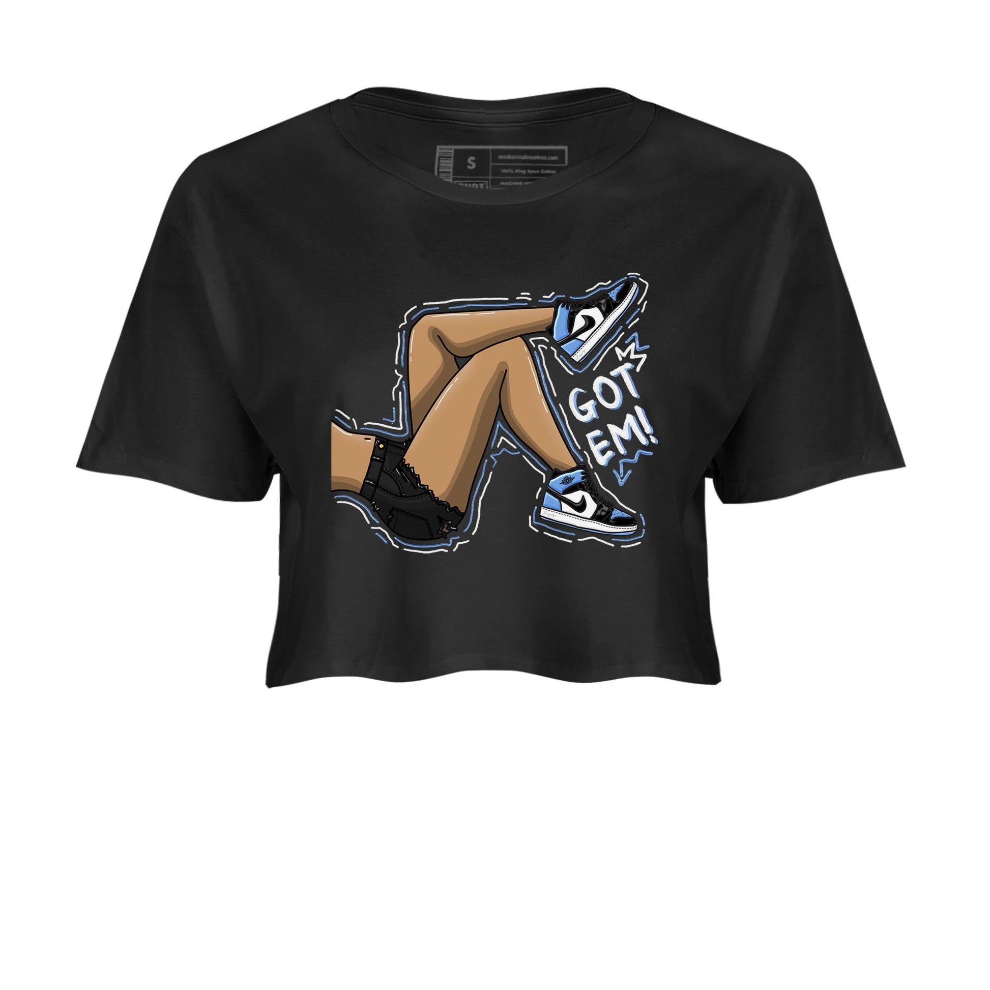 Air Jordan 1 Retro High OG University Blue shirt to match jordans Got Em Legs sneaker tees Air Jordan 1 UNC Toe SNRT Sneaker Release Tees Black 2 Crop T-Shirt
