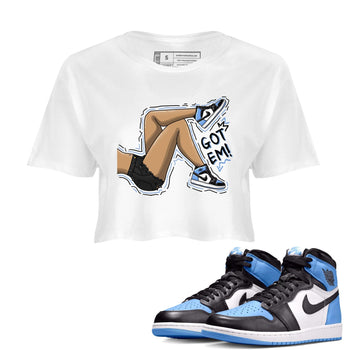 Air Jordan 1 Retro High OG University Blue shirt to match jordans Got Em Legs sneaker tees Air Jordan 1 UNC Toe SNRT Sneaker Release Tees White 1 Crop T-Shirt