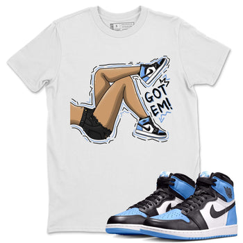 Air Jordan 1 Retro High OG University Blue shirt to match jordans Got Em Legs sneaker tees Air Jordan 1 UNC Toe SNRT Sneaker Release Tees Unisex White 1 T-Shirt