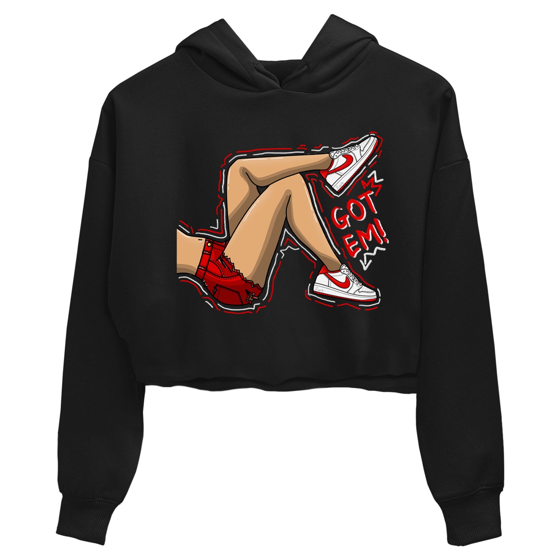 1s Low University Red shirt to match jordans Got Em Legs sneaker tees Air Jordan 1 University Red SNRT Sneaker Tees Sneaker Matching Clothing Brand Black 2 Crop T-Shirt