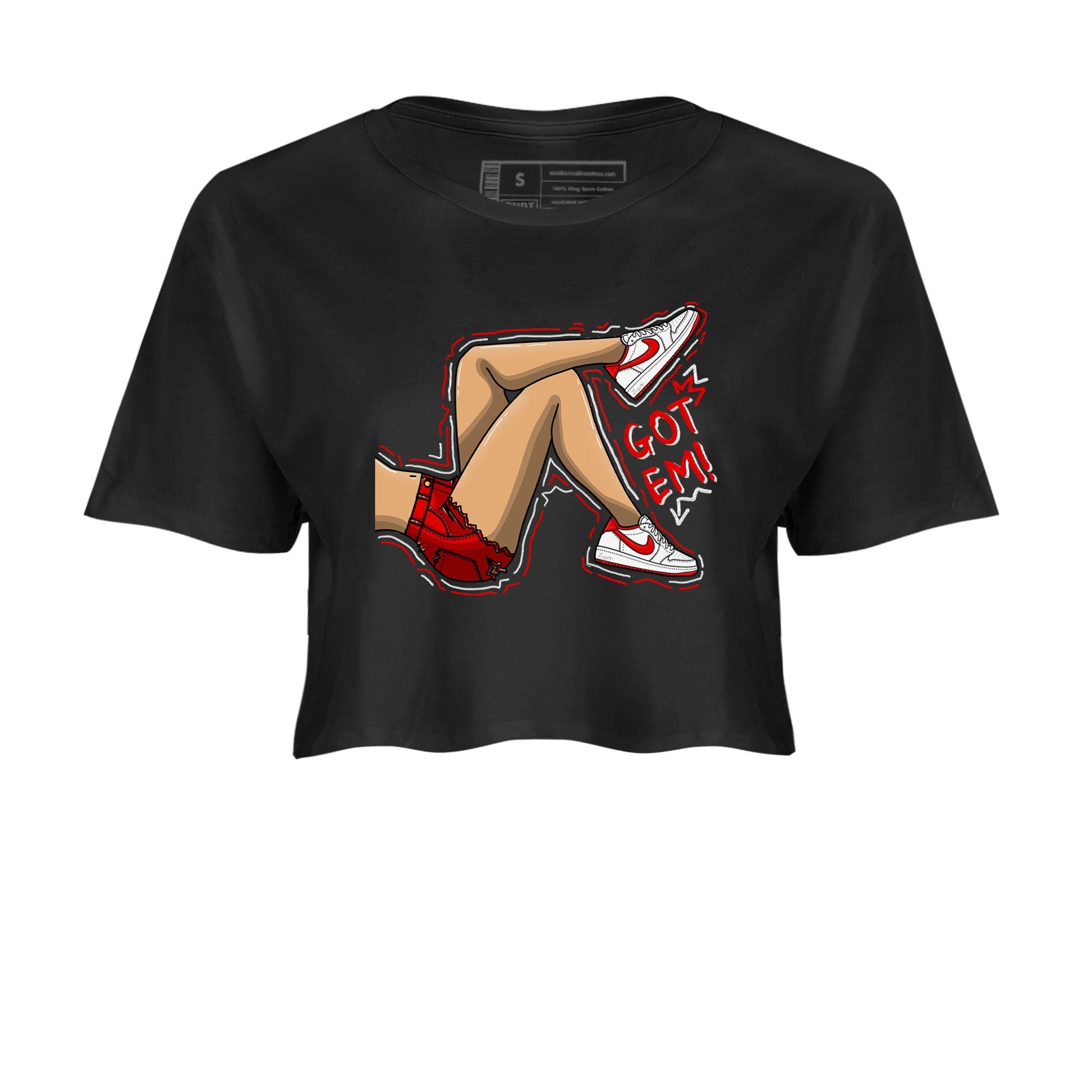 1s Low University Red shirt to match jordans Got Em Legs sneaker tees Air Jordan 1 University Red SNRT Sneaker Tees Sneaker Matching Clothing Brand Black 2 Crop T-Shirt