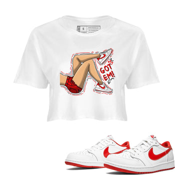 1s Low University Red shirt to match jordans Got Em Legs sneaker tees Air Jordan 1 University Red SNRT Sneaker Tees Sneaker Matching Clothing Brand White 1 Crop T-Shirt