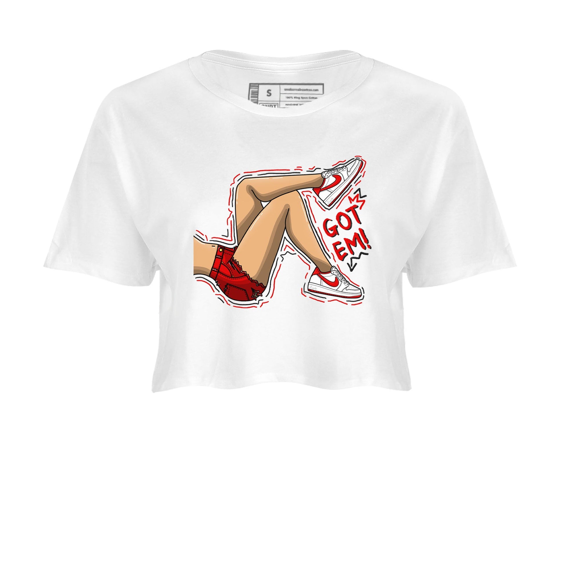 1s Low University Red shirt to match jordans Got Em Legs sneaker tees Air Jordan 1 University Red SNRT Sneaker Tees Sneaker Matching Clothing Brand White 2 Crop T-Shirt