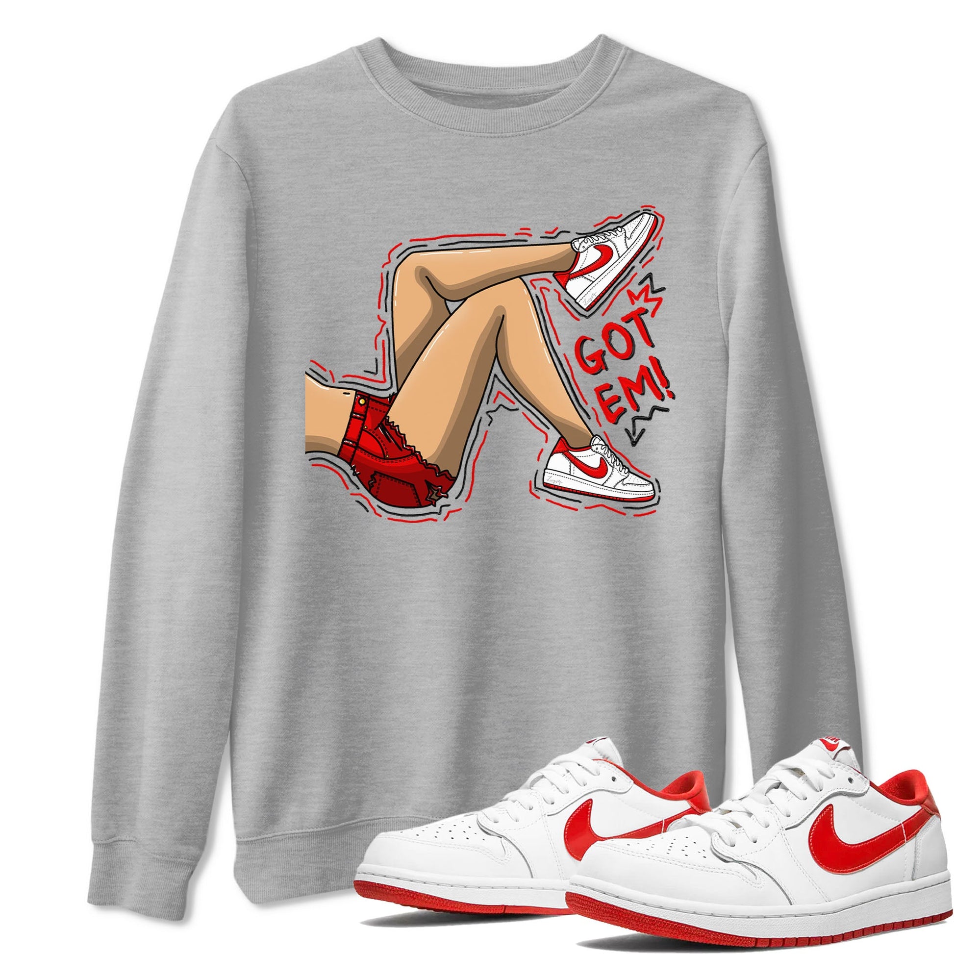1s Low University Red shirt to match jordans Got Em Legs sneaker tees Air Jordan 1 University Red SNRT Sneaker Tees Sneaker Matching Clothing Brand Unisex Sneaker Tee Heather Grey 1 T-Shirt