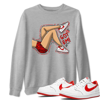 1s Low University Red shirt to match jordans Got Em Legs sneaker tees Air Jordan 1 University Red SNRT Sneaker Tees Sneaker Matching Clothing Brand Unisex Sneaker Tee Heather Grey 1 T-Shirt