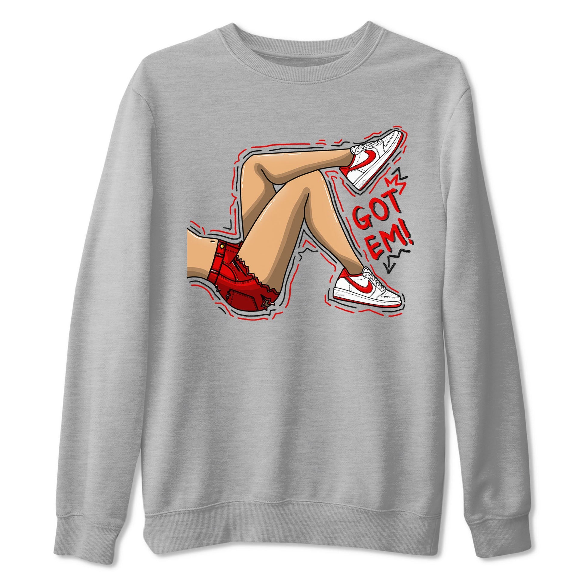 1s Low University Red shirt to match jordans Got Em Legs sneaker tees Air Jordan 1 University Red SNRT Sneaker Tees Sneaker Matching Clothing Brand Unisex Sneaker Tee Heather Grey 2 T-Shirt