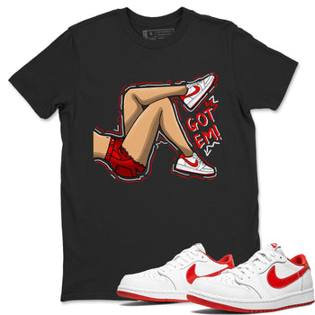 1s Low University Red shirt to match jordans Got Em Legs sneaker tees Air Jordan 1 University Red SNRT Sneaker Tees Sneaker Matching Clothing Brand Unisex Sneaker Tee Black 1 T-Shirt