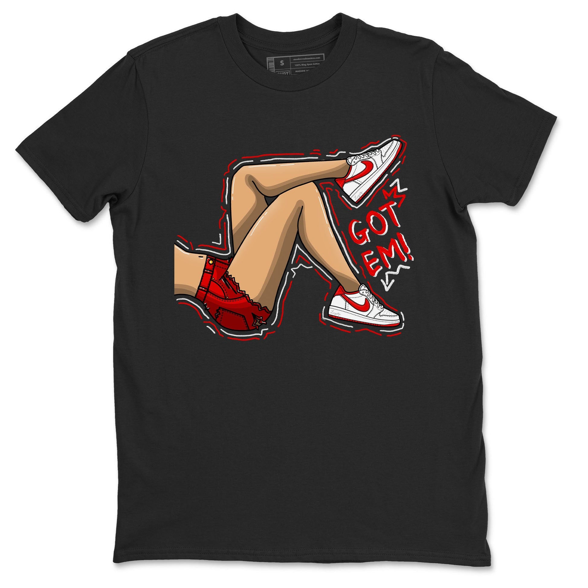 1s Low University Red shirt to match jordans Got Em Legs sneaker tees Air Jordan 1 University Red SNRT Sneaker Tees Sneaker Matching Clothing Brand Unisex Sneaker Tee Black 2 T-Shirt