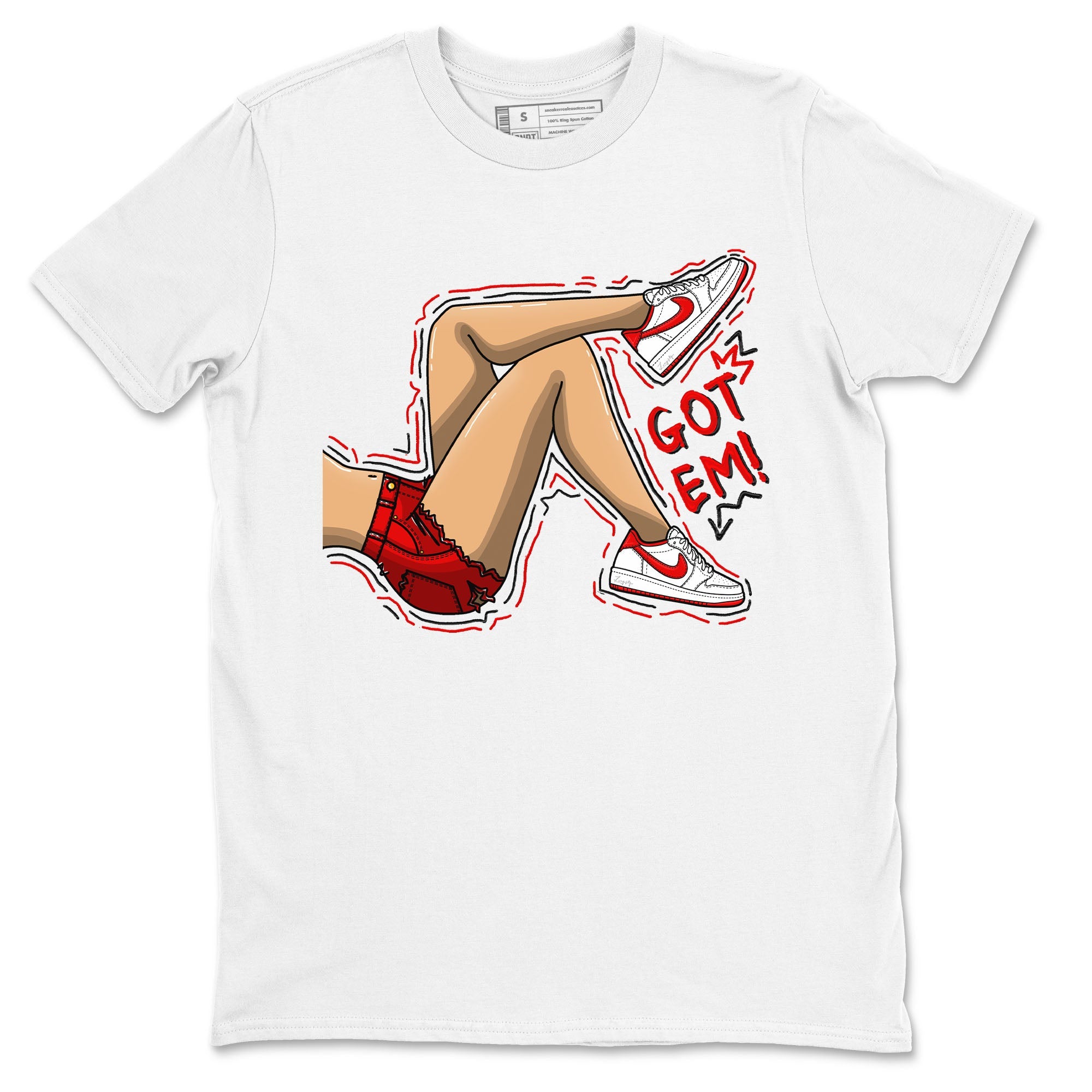 1s Low University Red shirt to match jordans Got Em Legs sneaker tees Air Jordan 1 University Red SNRT Sneaker Tees Sneaker Matching Clothing Brand Unisex Sneaker Tee White 2 T-Shirt