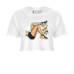 1s Yellow Ochre shirt to match jordans Got Em Legs sneaker tees Air Jordan 1 High OG Yellow Ochre SNRT Sneaker Release Tees White 2 crop length shirt