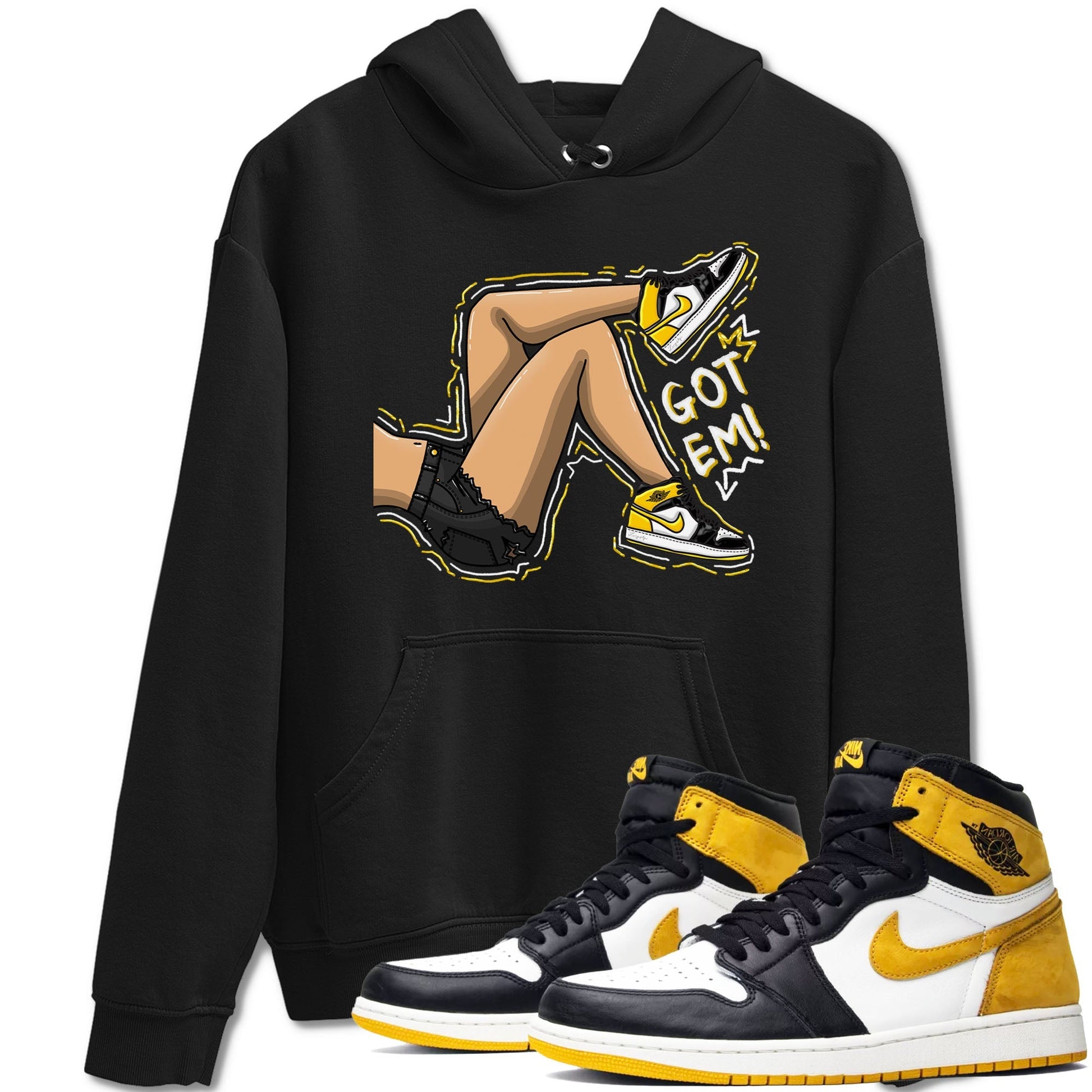 1s Yellow Ochre shirt to match jordans Got Em Legs sneaker tees Air Jordan 1 High OG Yellow Ochre SNRT Sneaker Release Tees unisex cotton Black 1 crew neck shirt